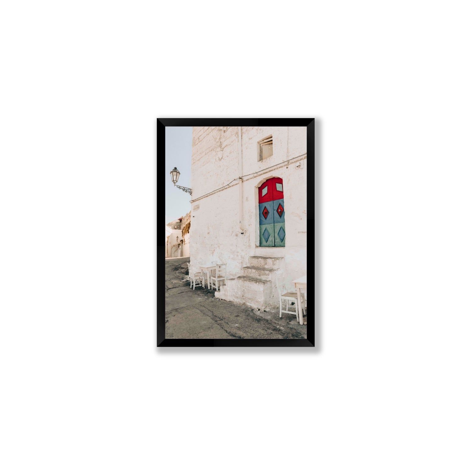 Doorway Delight Puglia Ostuni wall art Medium full-bleed fine art print in black frame