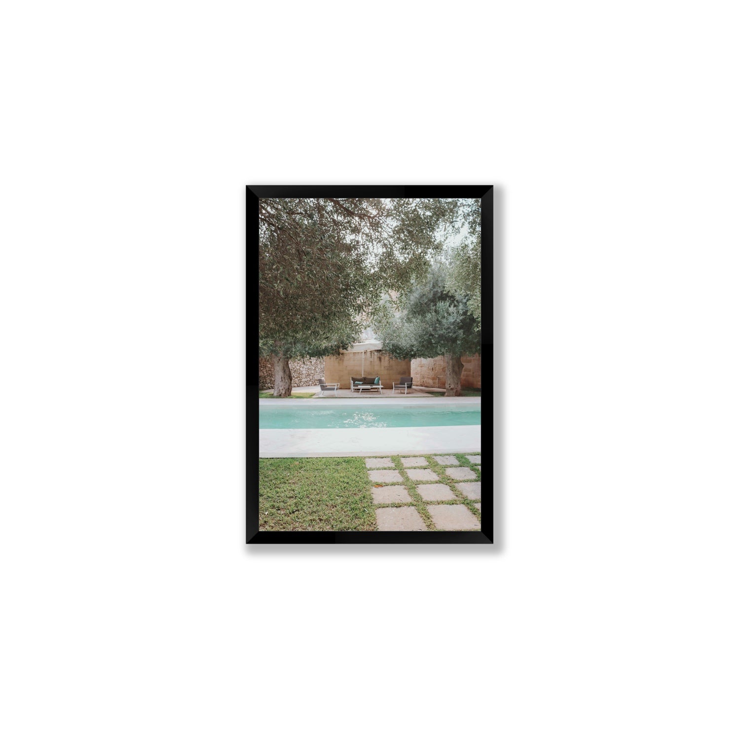 Idyllic Escape Puglia Mediterranean wall art Medium full-bleed fine art print in black frame