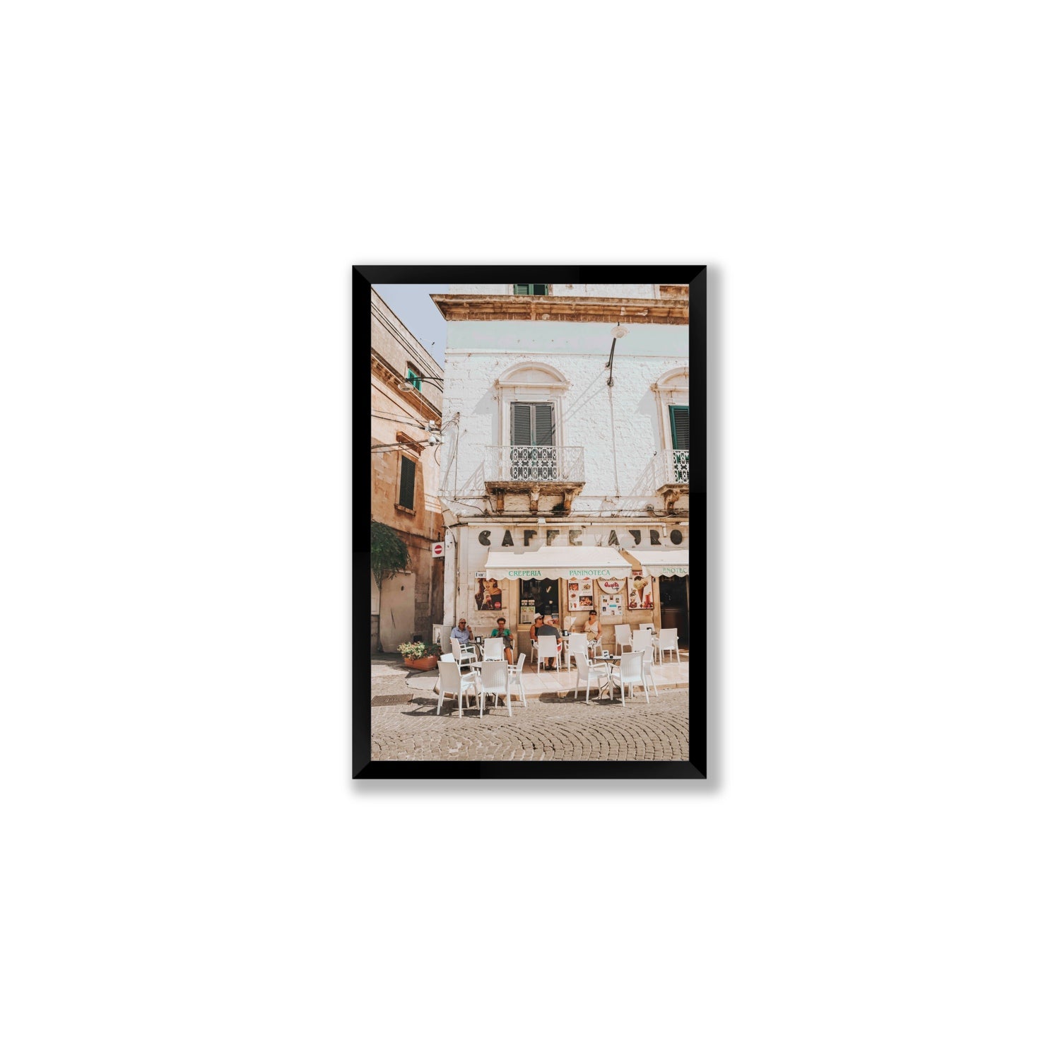 Cafe Ostuni Puglia Café Ostuni Italian wall art Medium full-bleed fine art print in black frame