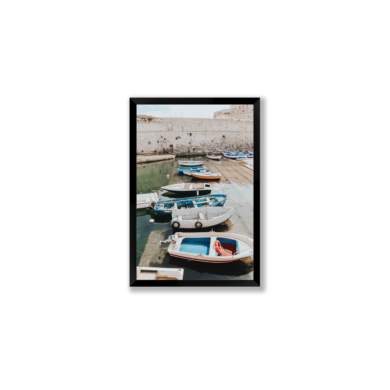 Harbour Palette Puglia coastal photography wall art Medium full-bleed fine art print in black frame