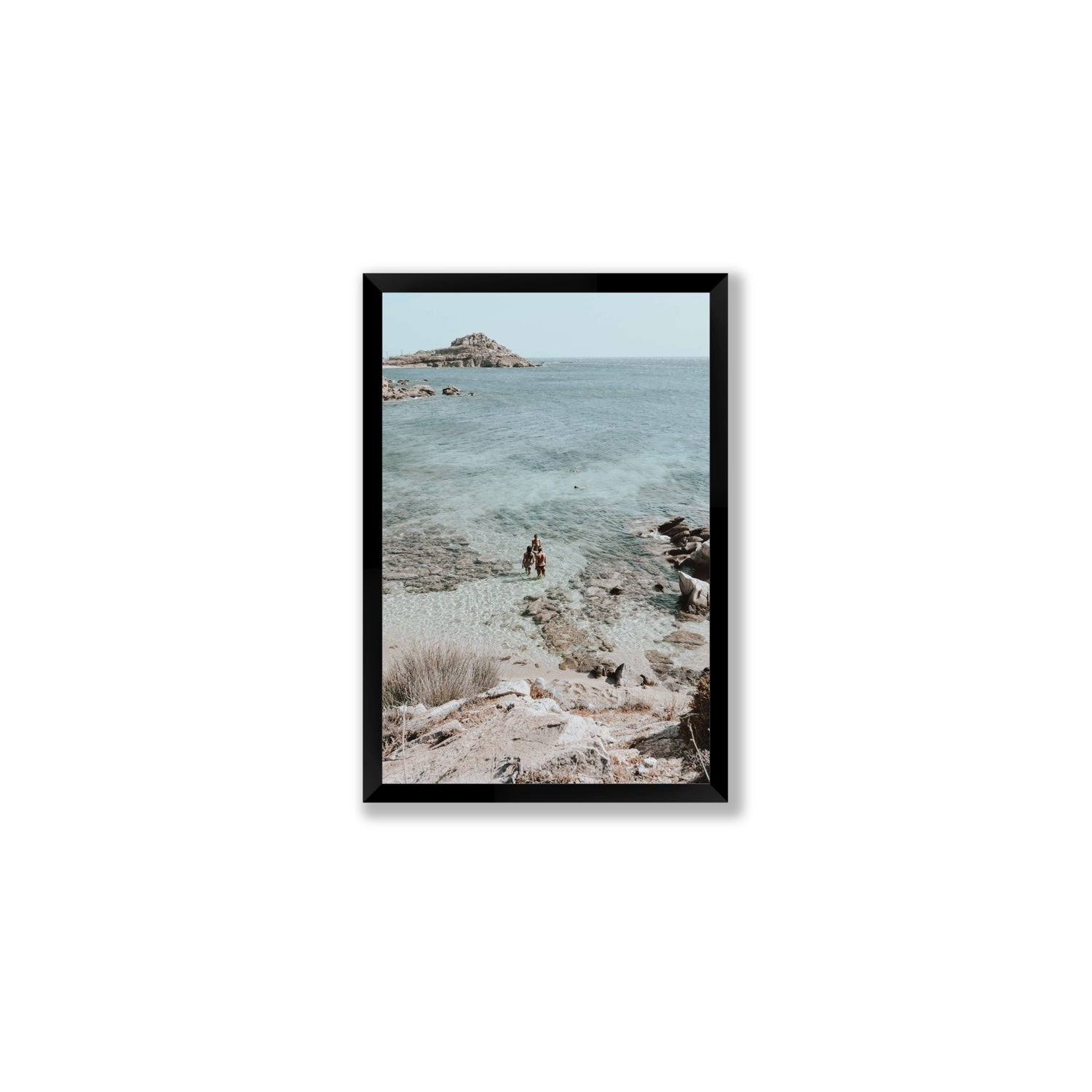 Island Life Mykonos coastal Greek island wall art Medium full-bleed fine art print in black frame