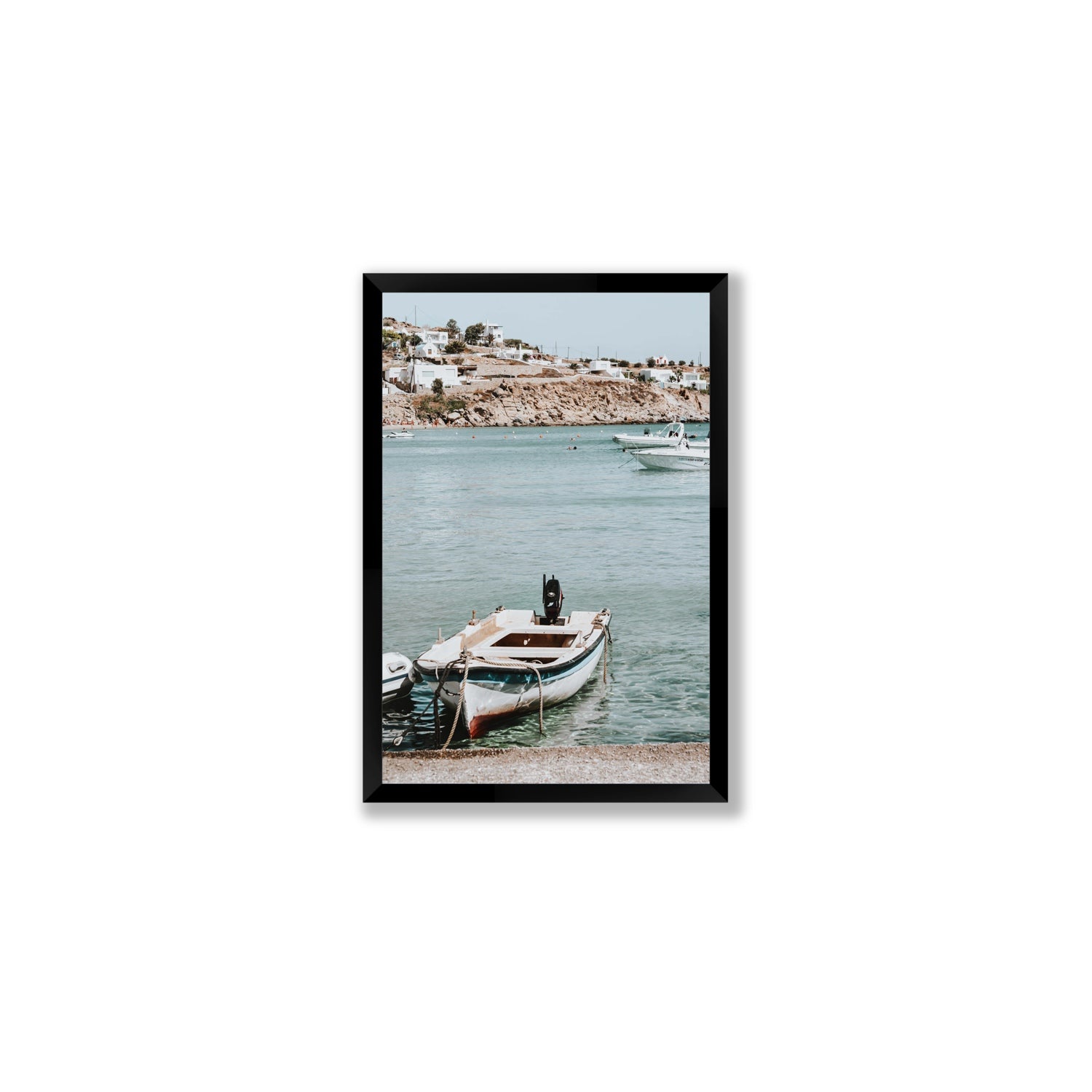 Classic Wheels Mykonos Greek island wall art Medium full-bleed fine art print in black frame