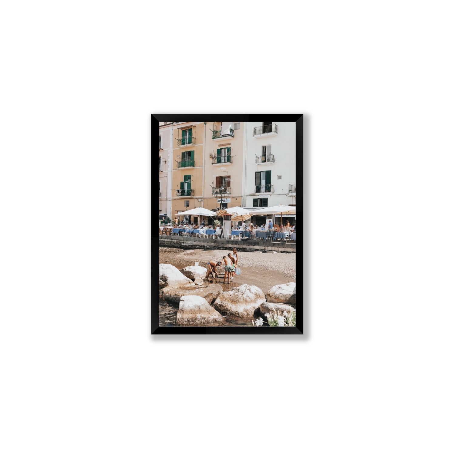 Sunny Playtime Sorrento coastal wall art Medium full-bleed fine art print in black frame