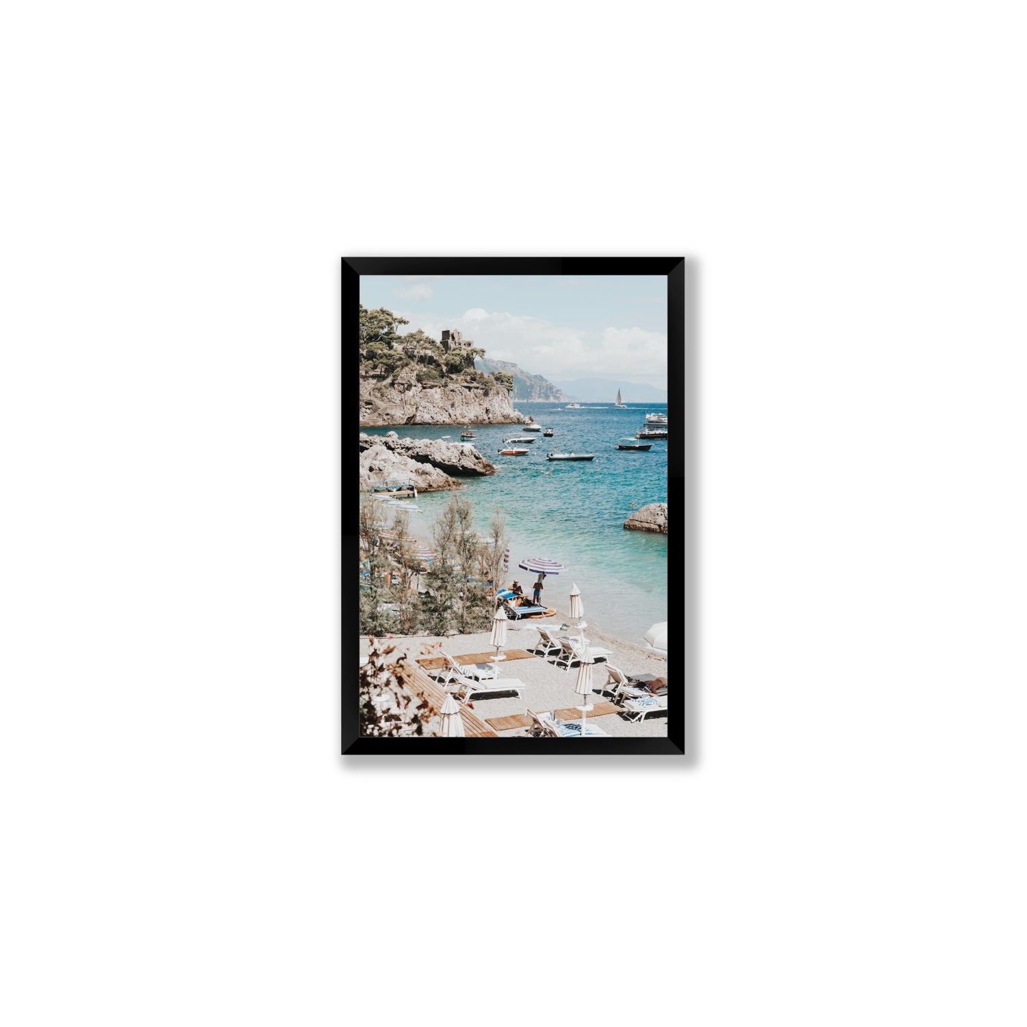 Sizzling Summer Days Amalfi coastal wall art Medium full-bleed fine art print in black frame