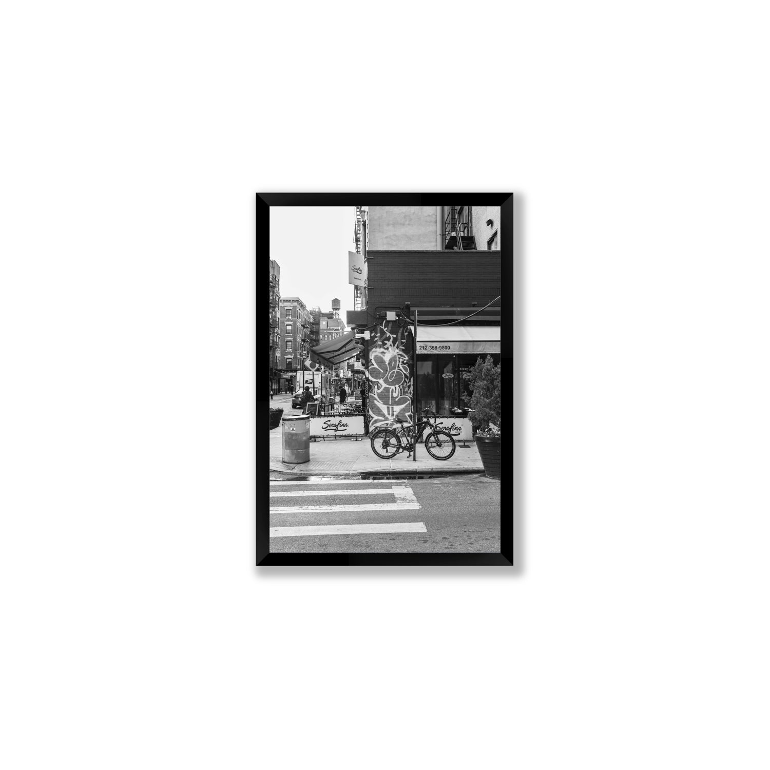 Cafe Canvas New York NYC Black & White wall art Medium fine art canvas in black frame view 2