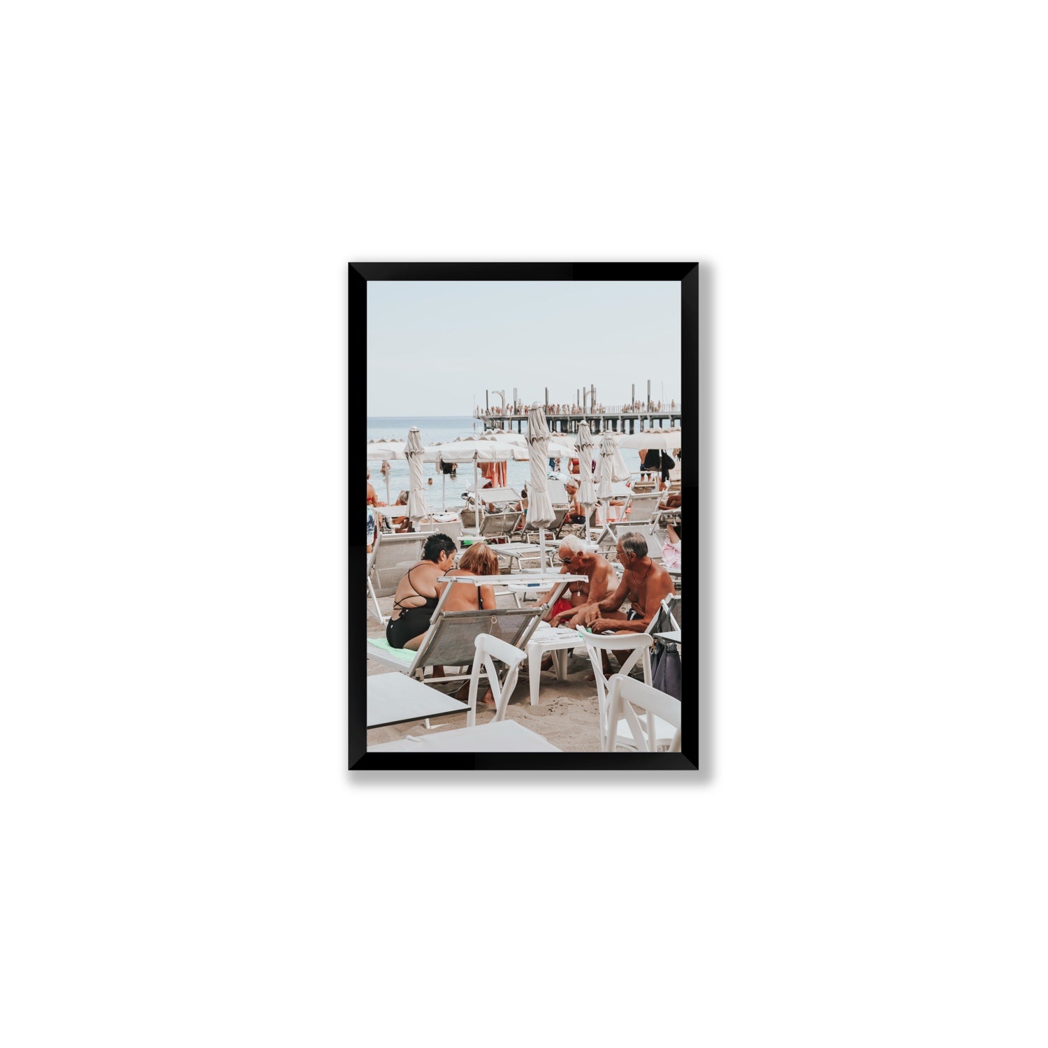 Salted Shuffle fine art print, Alassio, Italy, people and locals artwork, Medium, Black Frame · Full Bleed, Fine Art Print