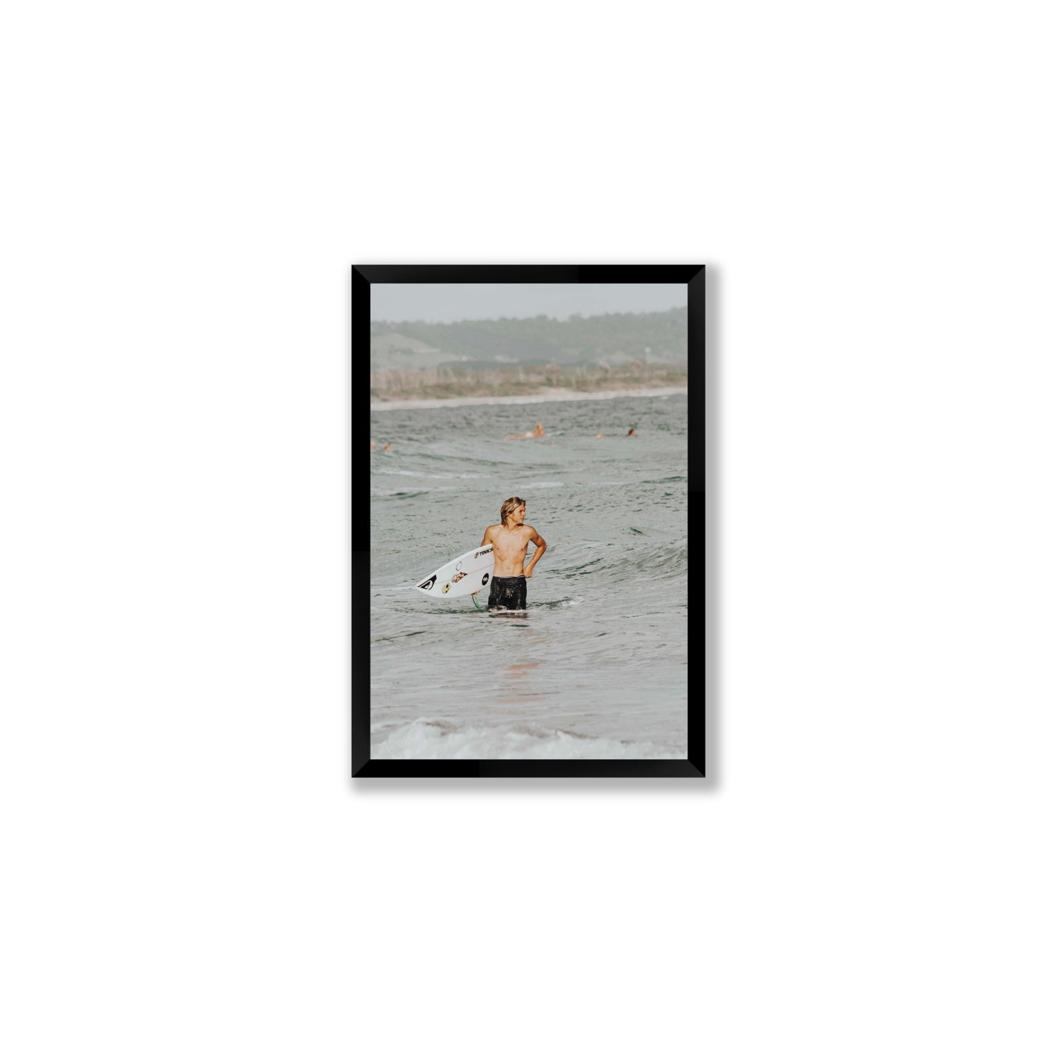 Chasing Mavericks Byron Bay Surf coastal wall art Medium full-bleed fine art print in black frame