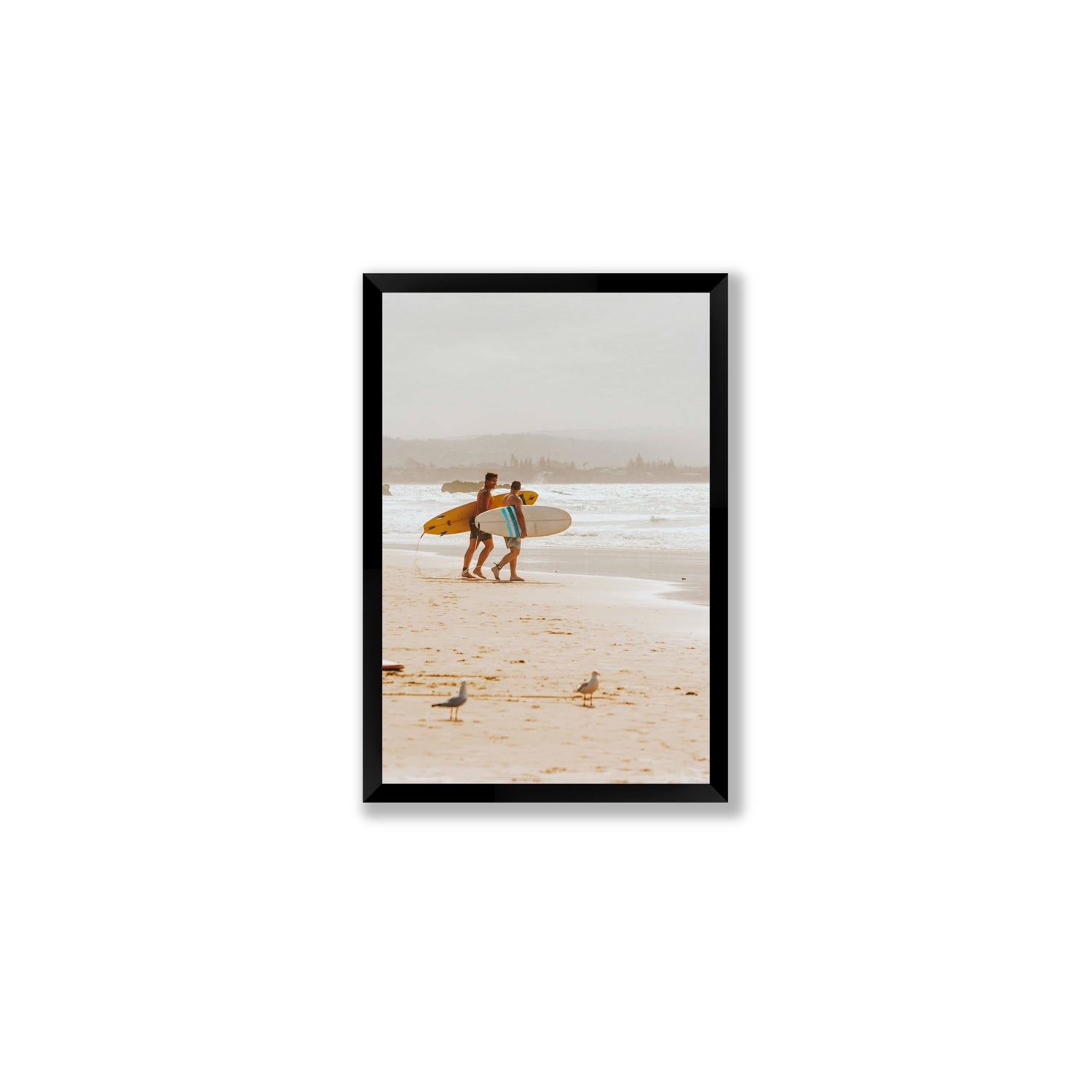 Shane & Benji Byron Bay Surf coastal wall art Medium full-bleed fine art print in black frame
