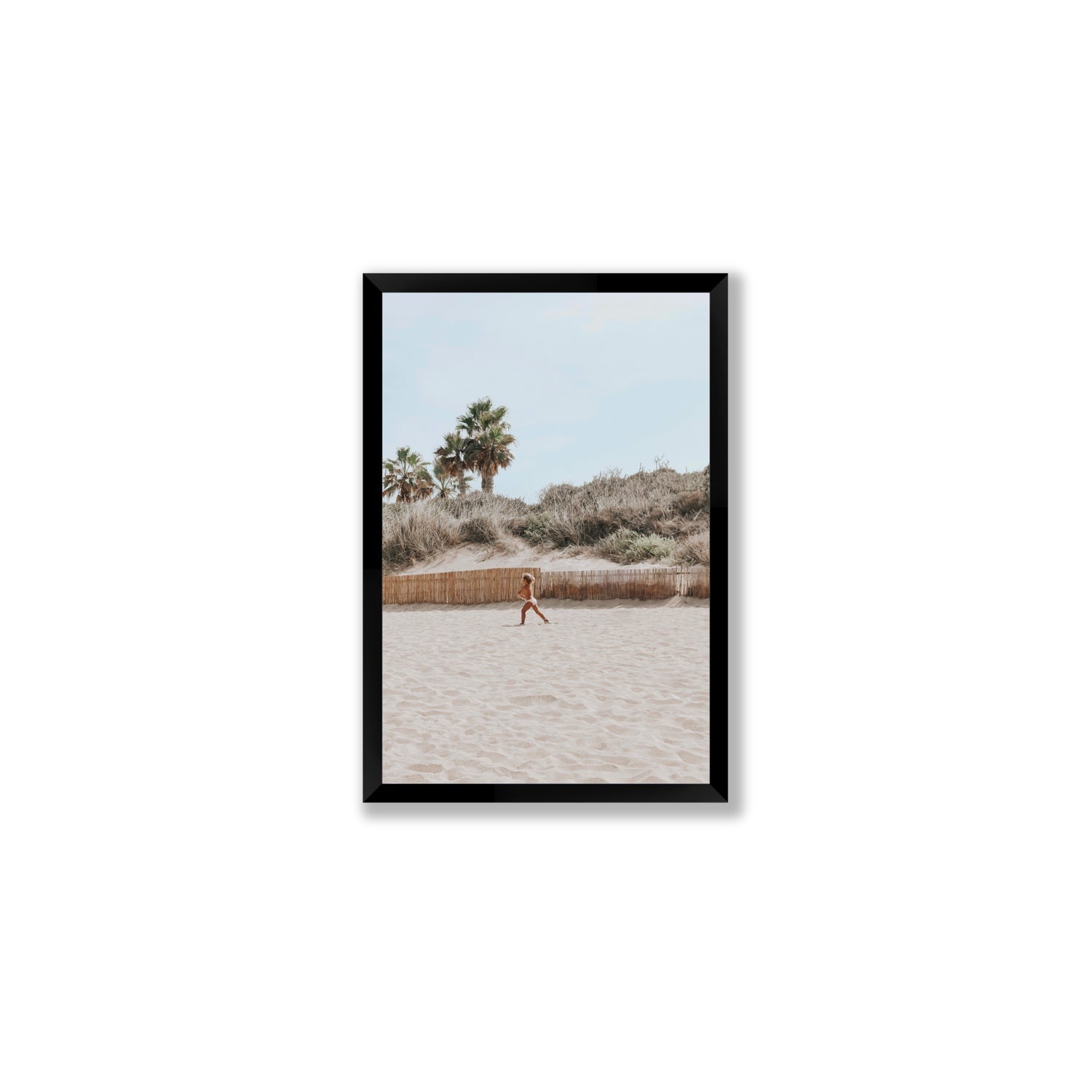 Joyful Sprint Puglia beach coastal fine art print Medium full-bleed fine art print in black frame