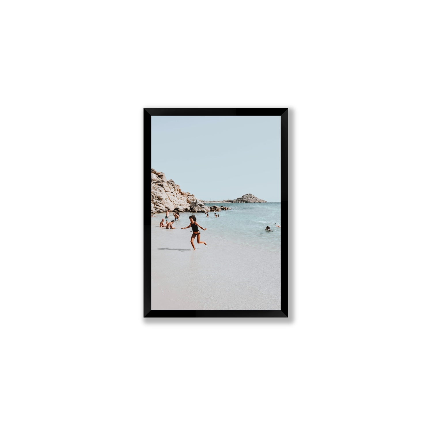Skipping Angel Mykonos Greek island decor wall art Medium full-bleed fine art print in black frame