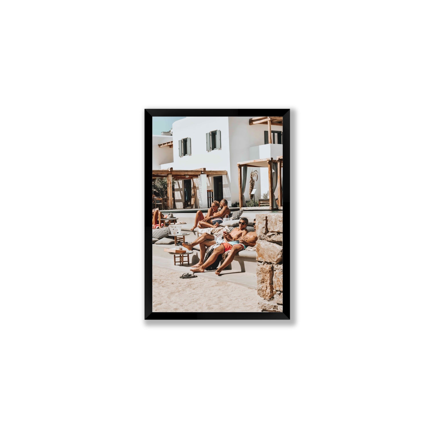 Style That Sizzles Mykonos Greek island wall art Medium full-bleed fine art print in black frame