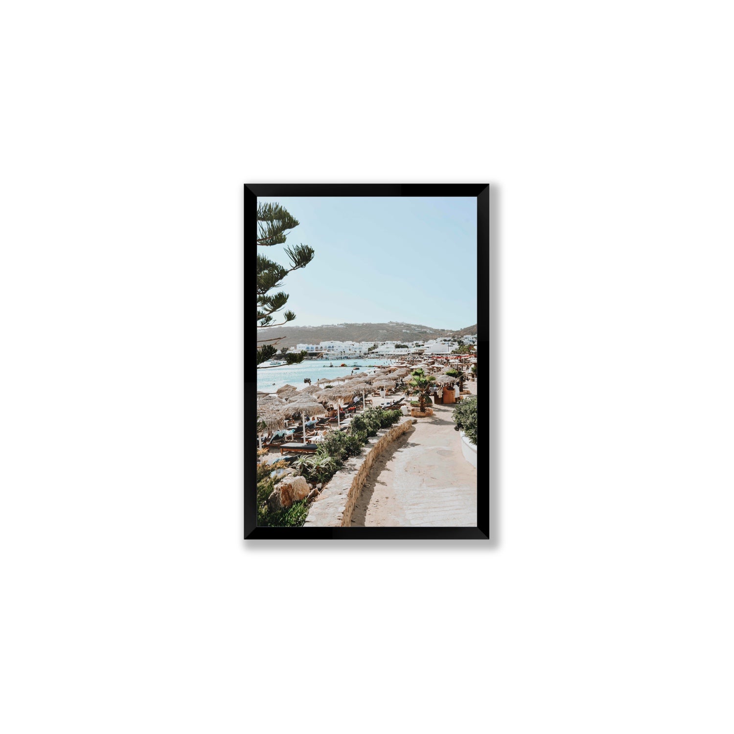 All Roads Lead To The Beach Mykonos Greek island wall art Medium full-bleed fine art print in black frame