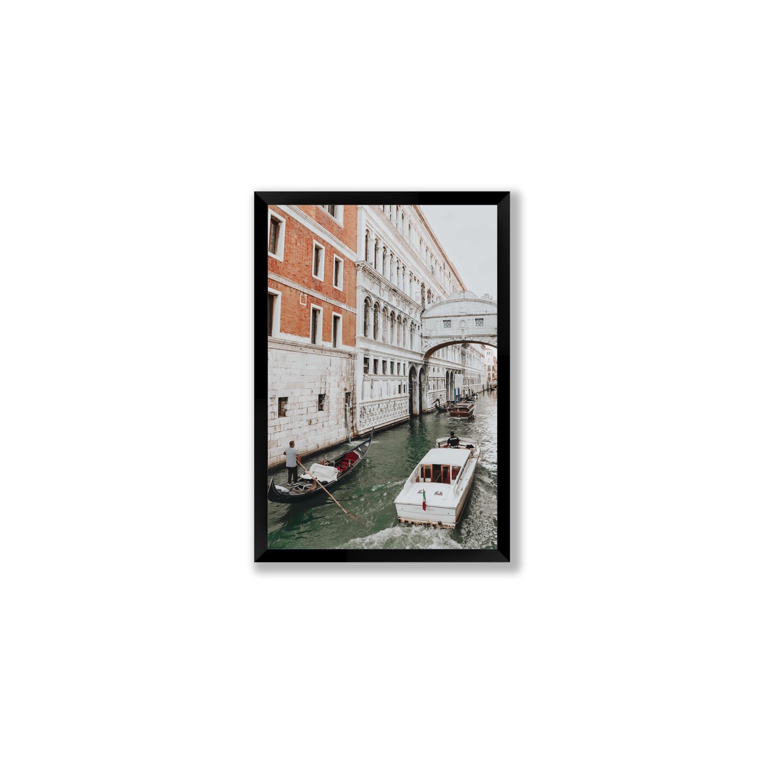 Under the Bridge Venice Gondola Italian wall art Medium full-bleed fine art print in black frame