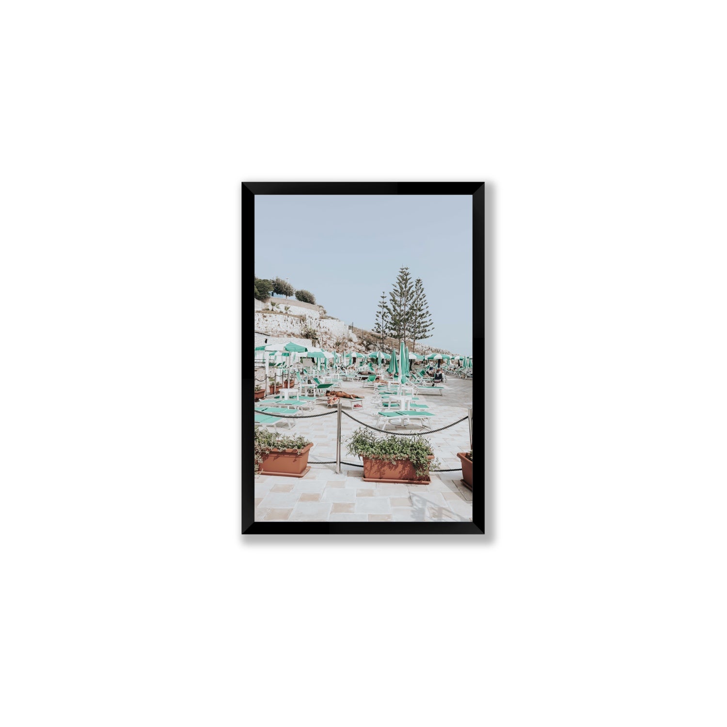 Siesta on The Terrace Puglia coastal wall art Medium full-bleed fine art print in black frame