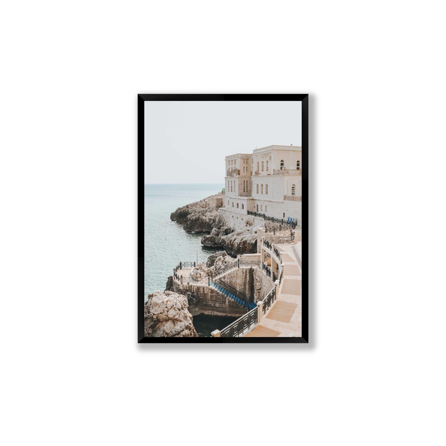 Santa Cesarea Puglia Italian coastal wall art Large full-bleed fine art print in black frame
