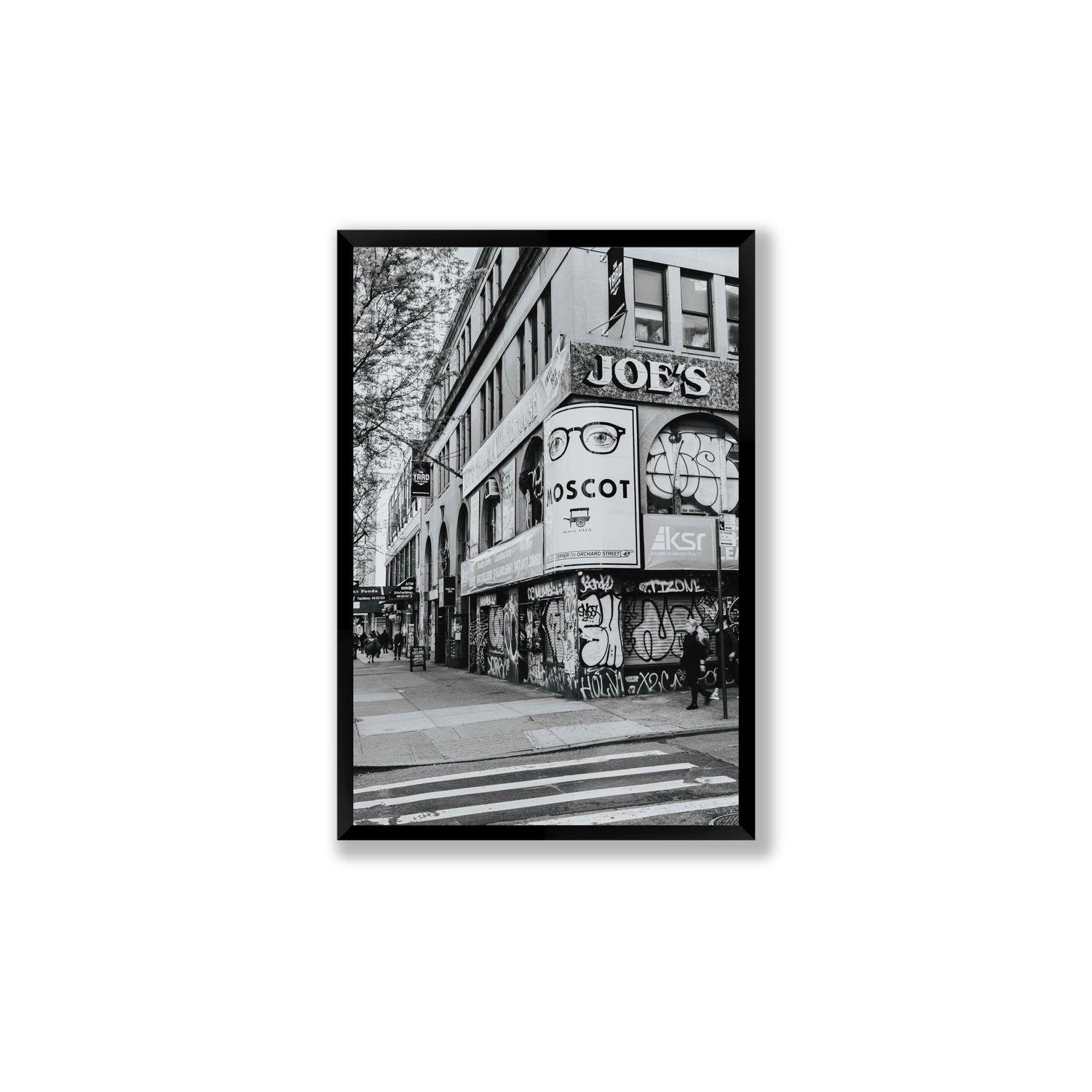 Lower East Side Murals New York NYC Black & White wall art Large full-bleed fine art print in black frame