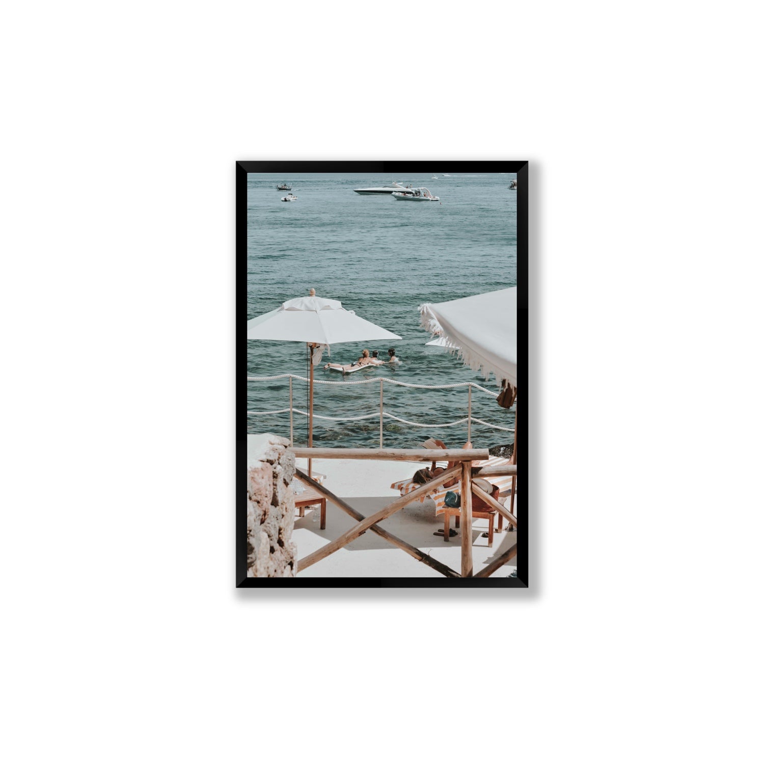 Hideaway Tuscany coastal Mediterranean wall art Large full-bleed fine art print in black frame