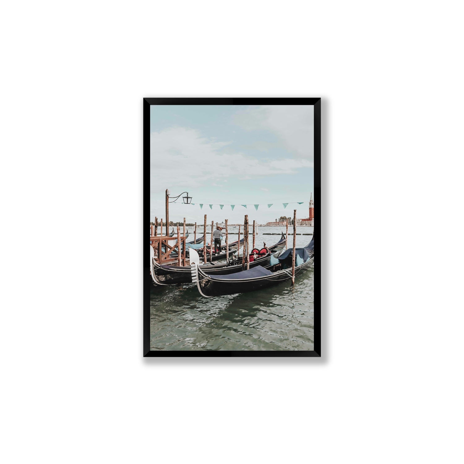 The Gondolier Venice Gondola Italian wall art Large full-bleed fine art print in black frame
