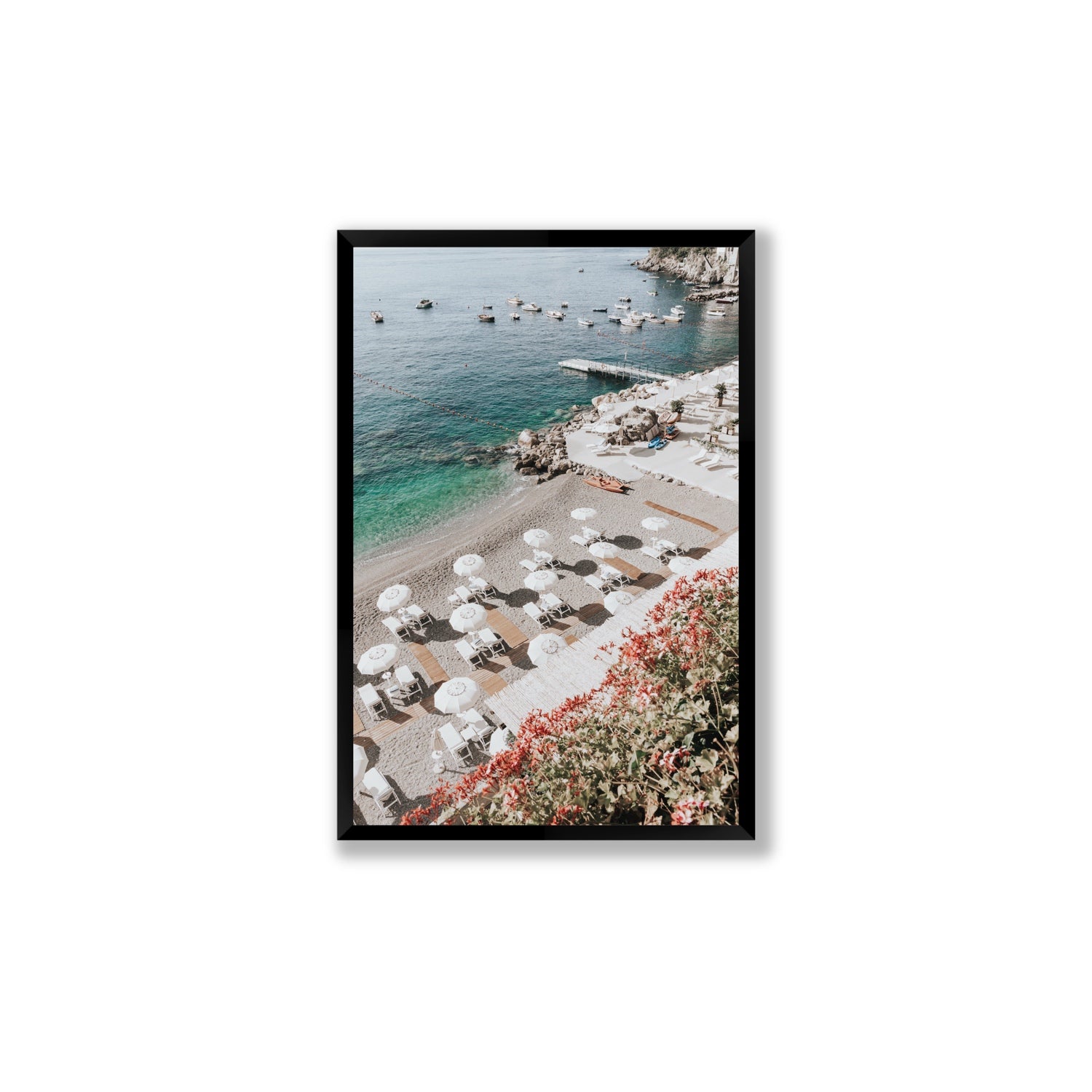 Tranquil Oasis Amalfi coastal wall art Large full-bleed fine art print in black frame