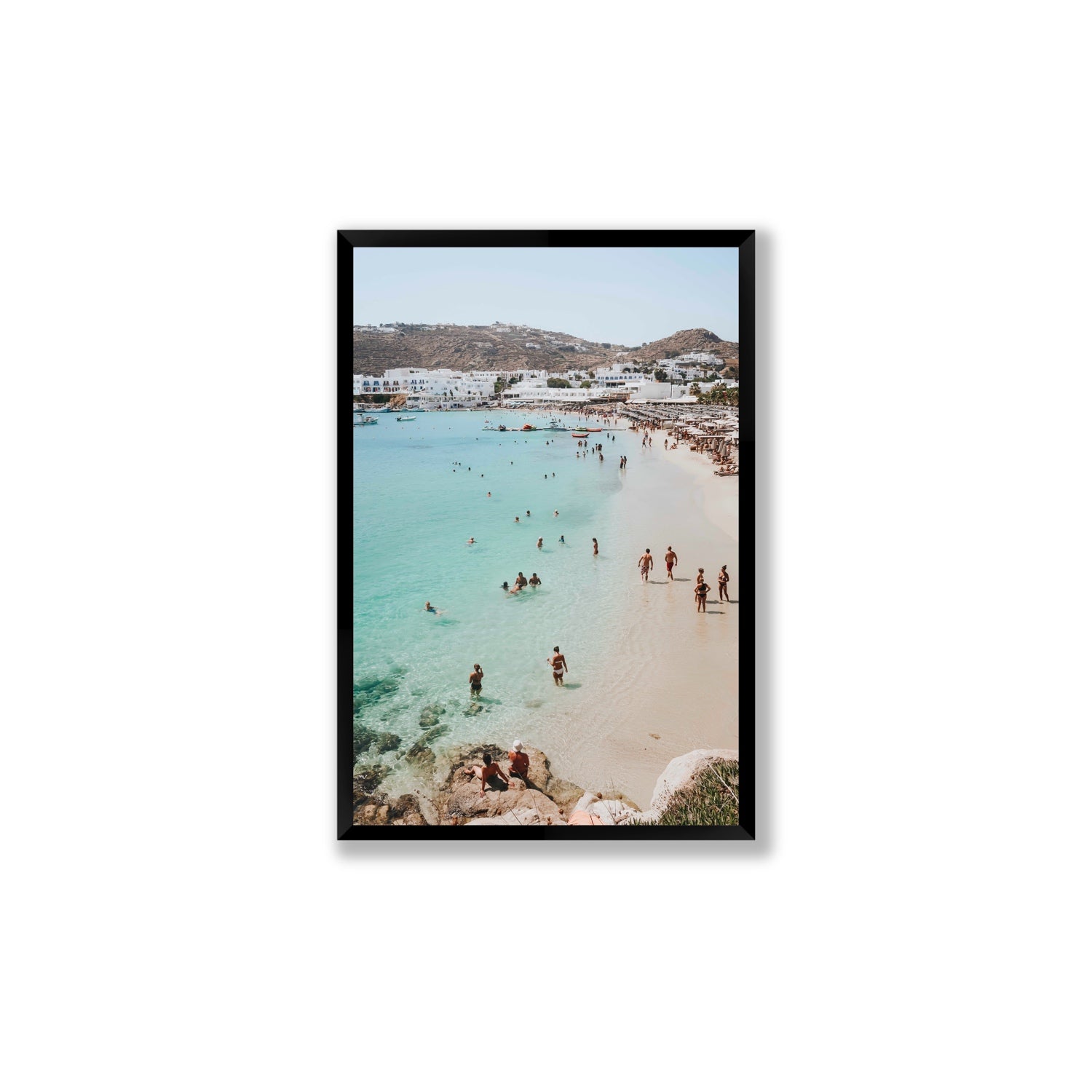 Breathe In The Salty Air Mykonos Greek island wall art Large full-bleed fine art print in black frame