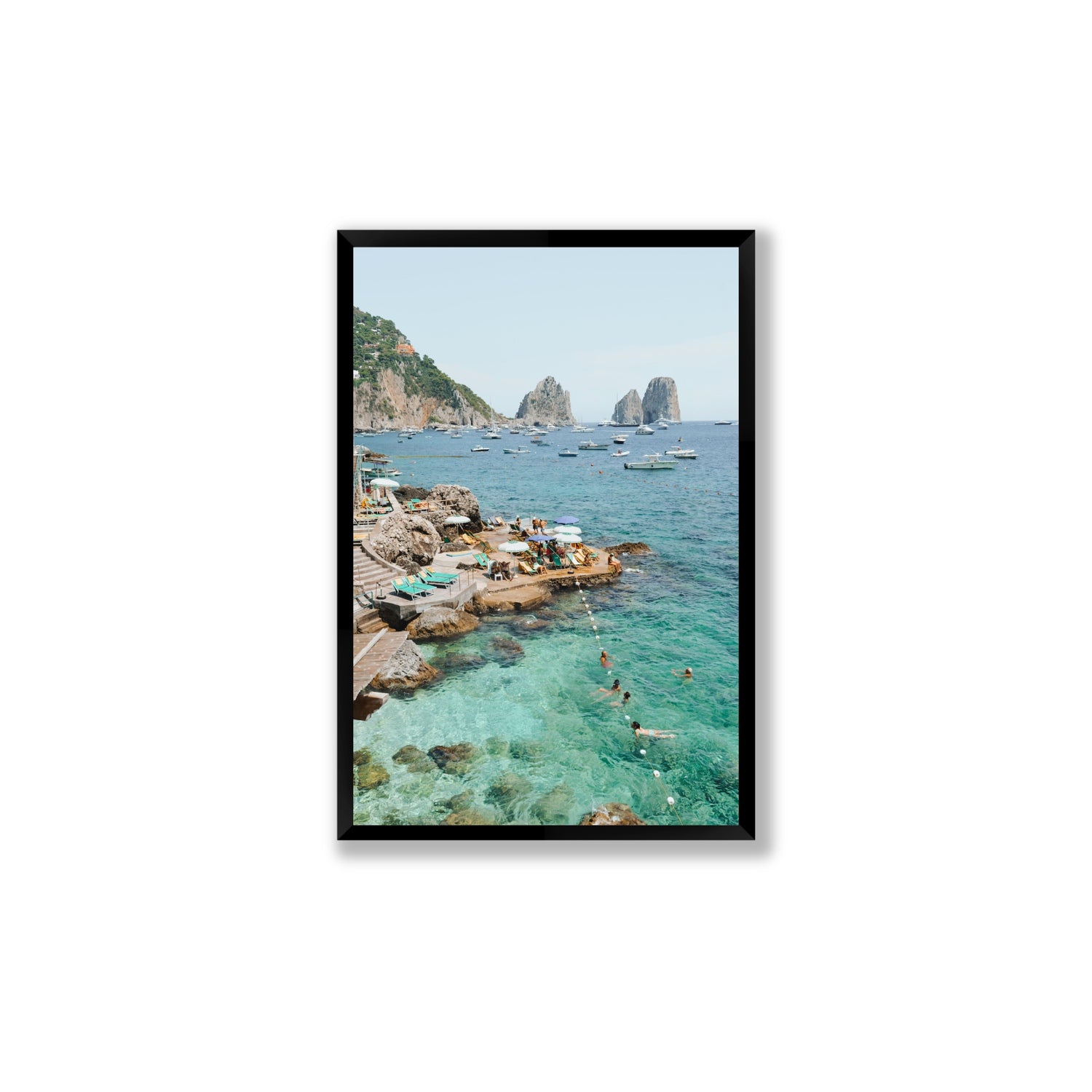 Summertime Blues Capri Mediterranean wall art Large full-bleed fine art print in black frame