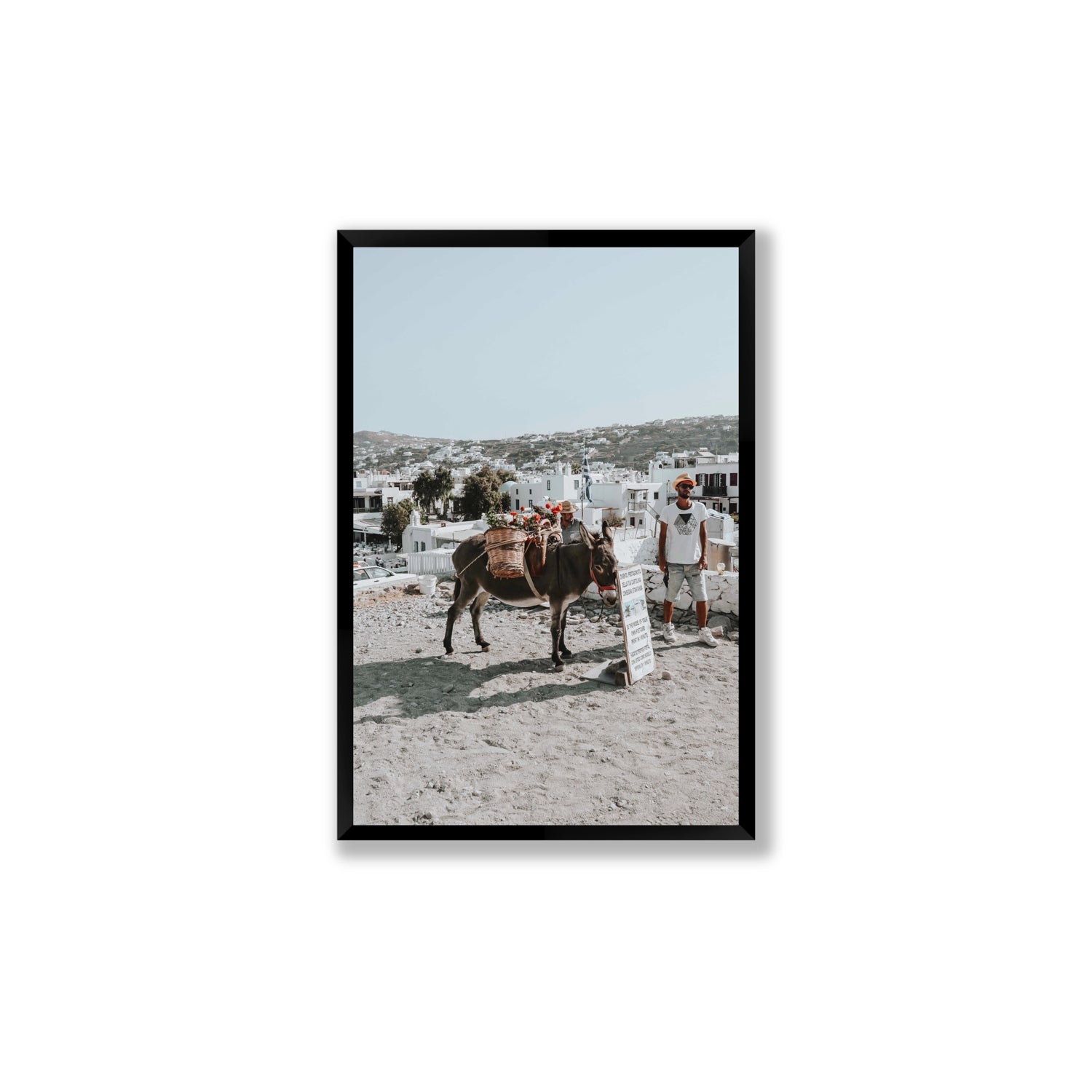 Let The Journey Begin Mykonos Greek island wall art Large full-bleed fine art print in black frame