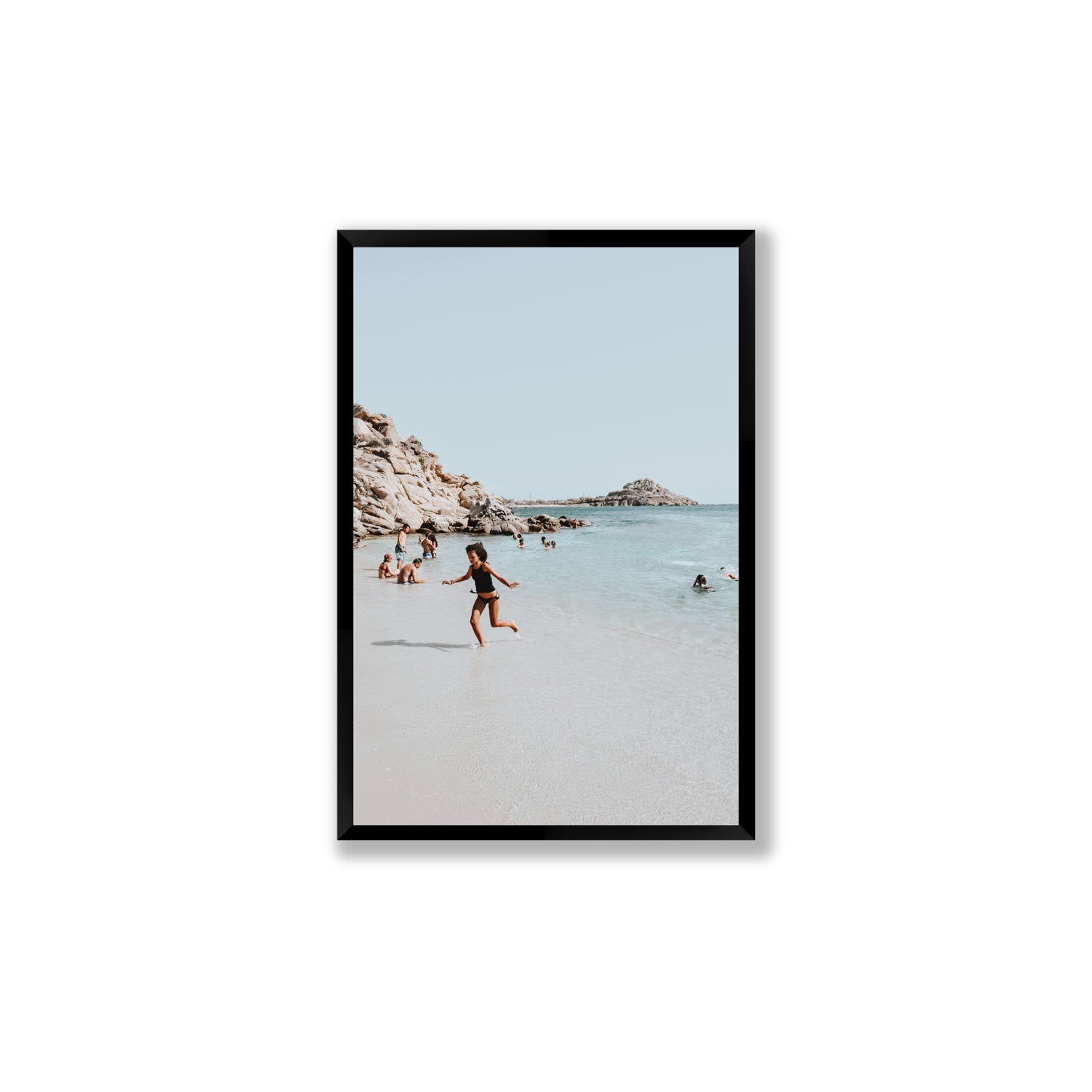Skipping Angel Mykonos Greek island decor wall art Large full-bleed fine art print in black frame