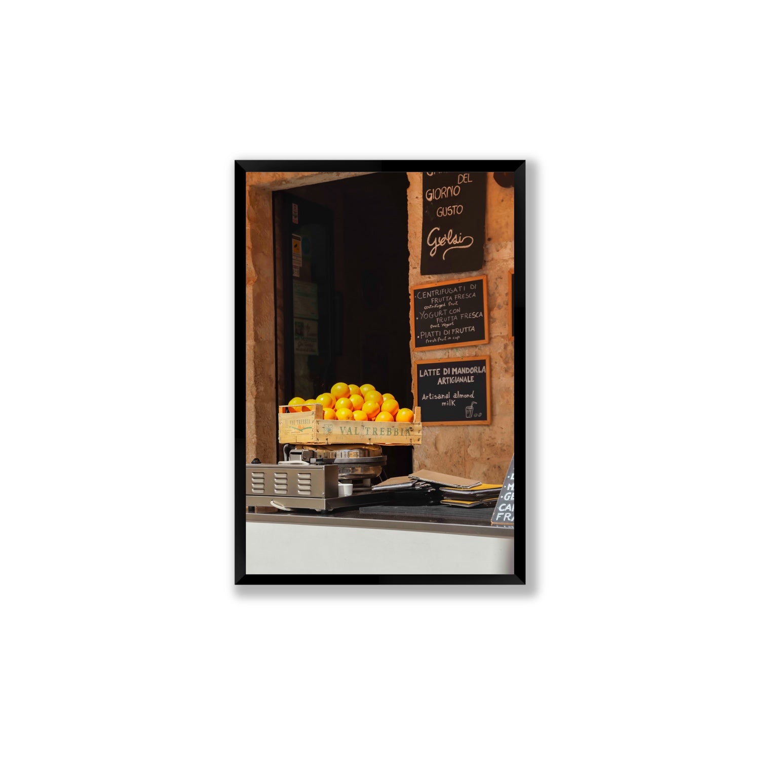 Luminous Citrus Puglia Ostuni Italian wall art Large full-bleed fine art print in black frame