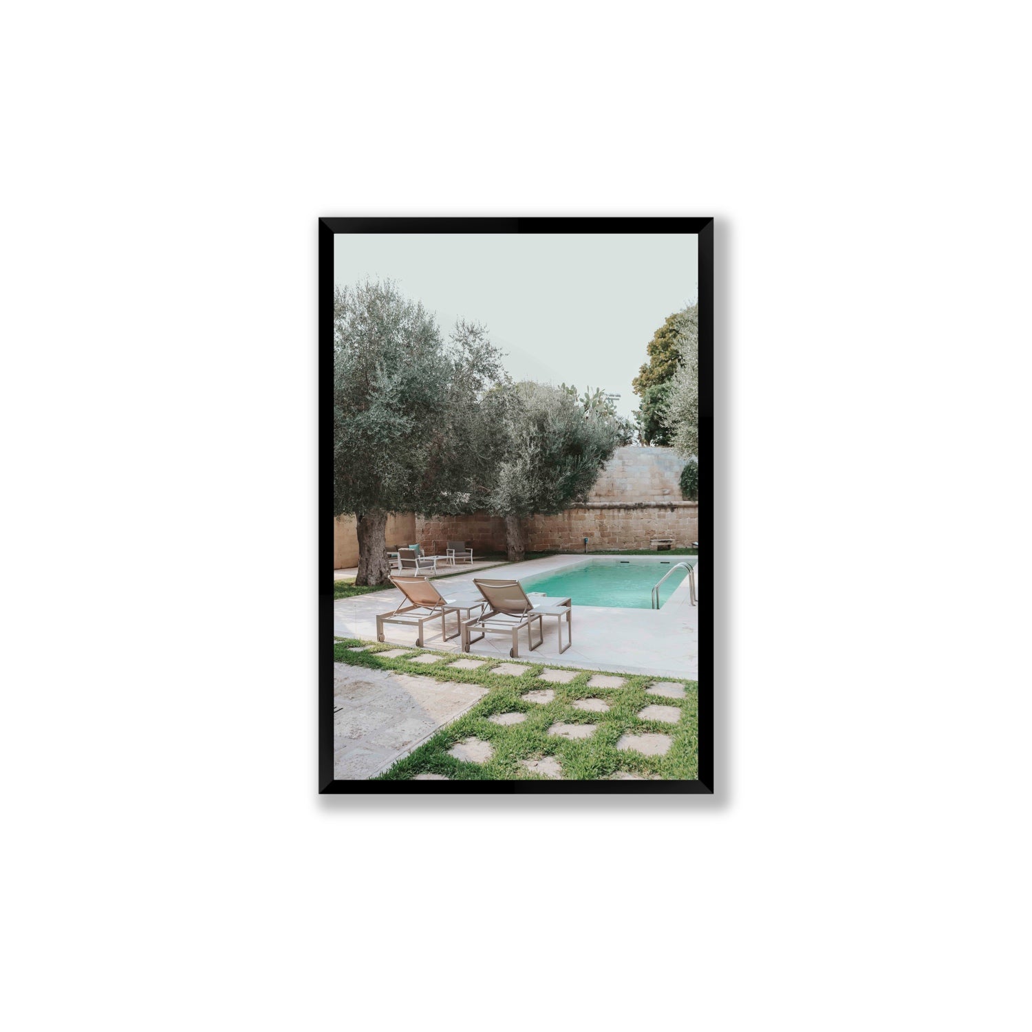 Olive Oasis Puglia Mediterranean wall art Large full-bleed fine art print in black frame