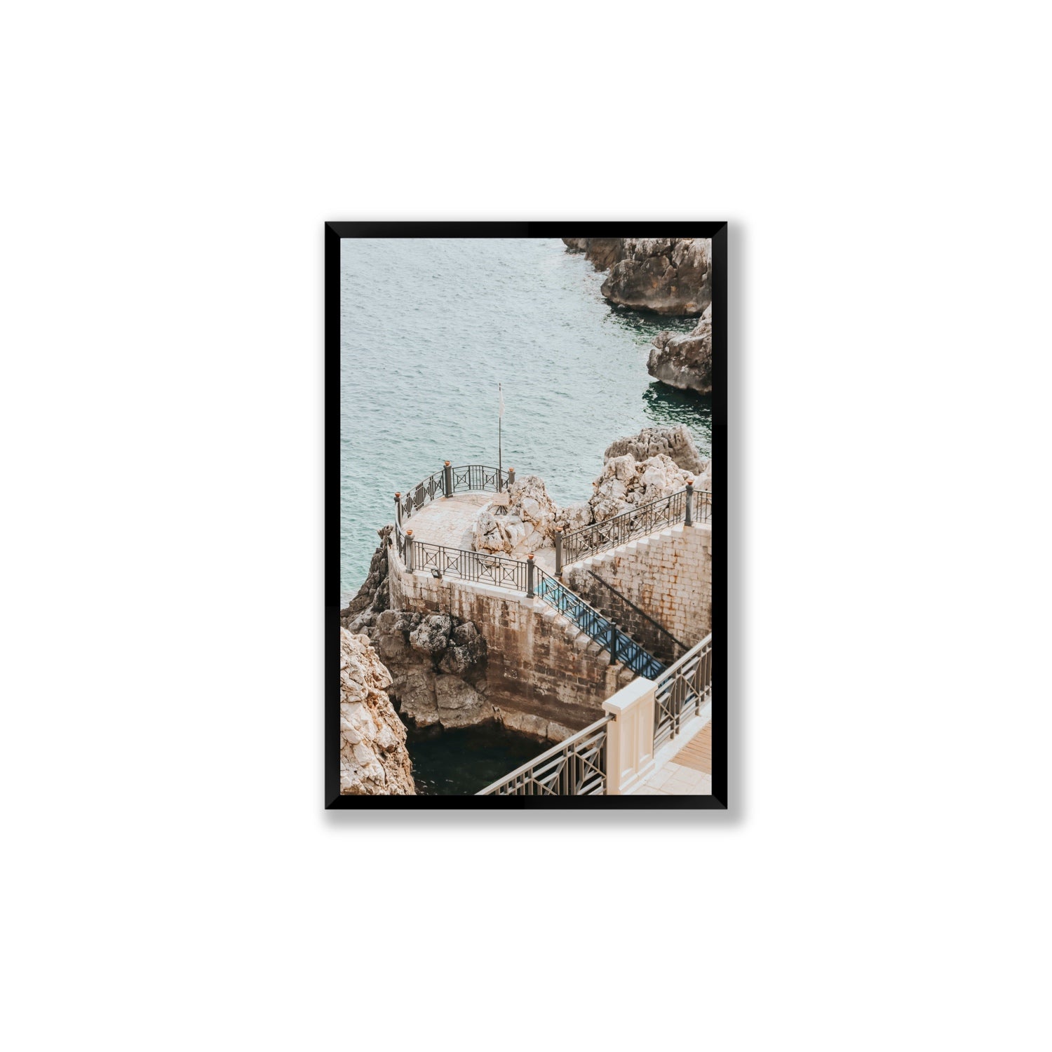 Tidal Staircase Puglia coastal Italian wall art Large full-bleed fine art print in black frame
