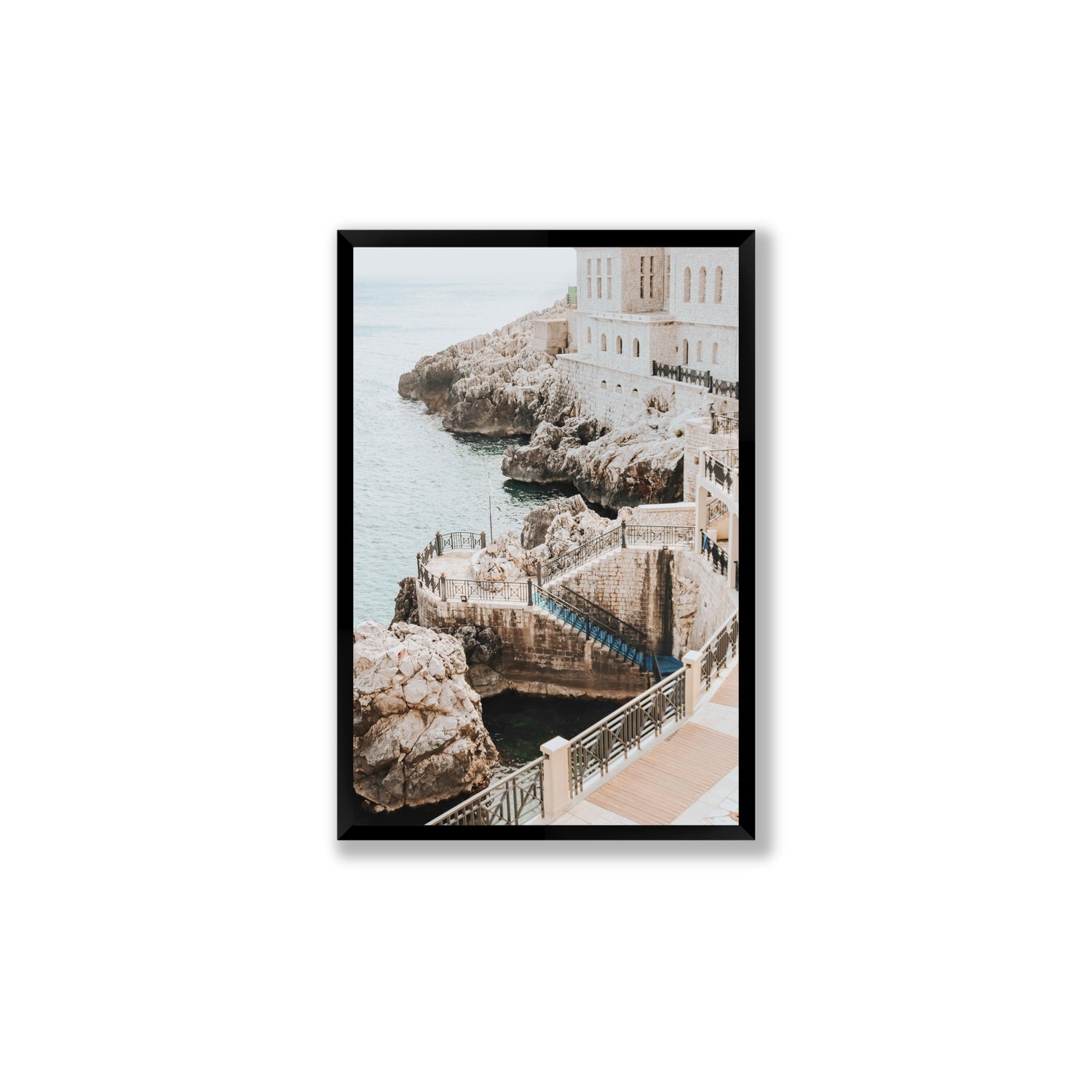 Wellness Centre Puglia coastal wall art Large full-bleed fine art print in black frame