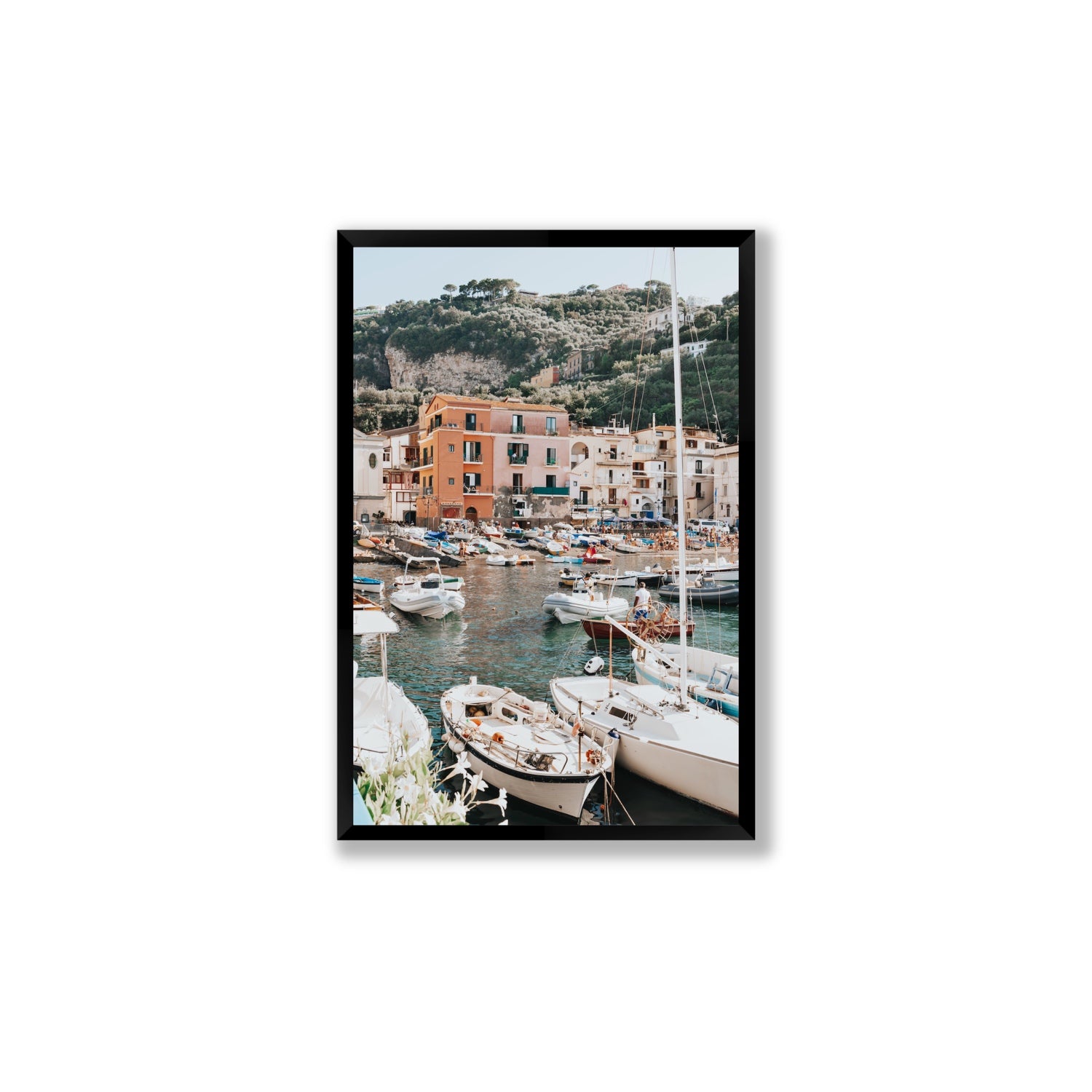 Marina Grande Sorrento coastal Italian wall art Large full-bleed fine art print in black frame