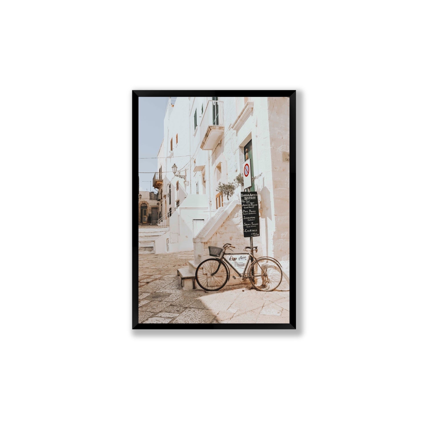 La Bicicletta Puglia Ostuni wall art Large full-bleed fine art print in black frame