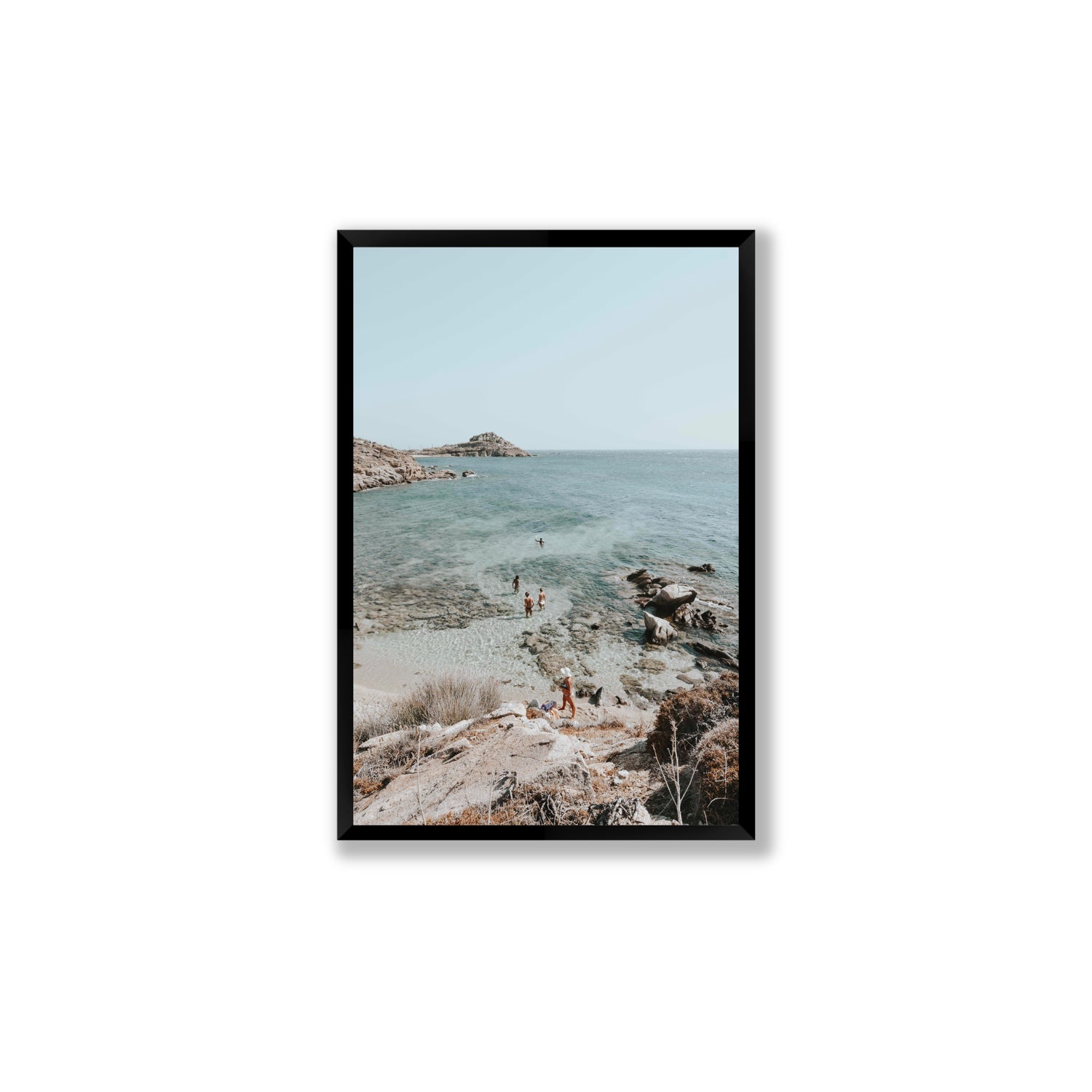 Explorers Mykonos Greek island wall art Large full-bleed fine art print in black frame