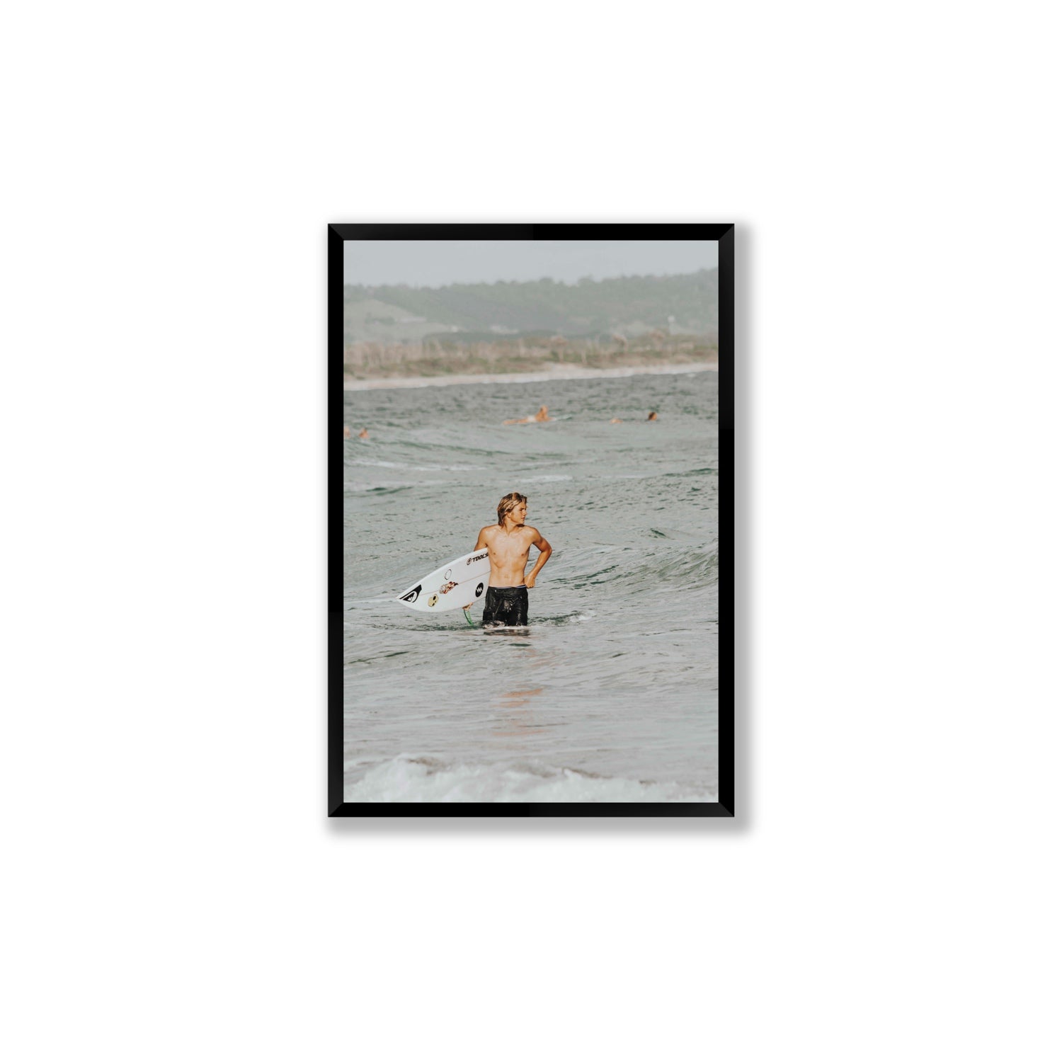 Chasing Mavericks Byron Bay Surf coastal wall art Large full-bleed fine art print in black frame