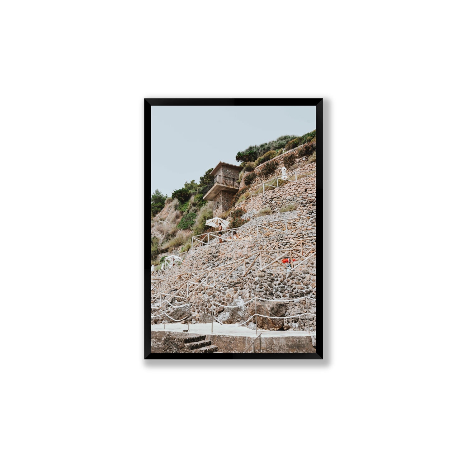 Solitude by the Sea Tuscany coastal Italian wall art Large full-bleed fine art print in black frame