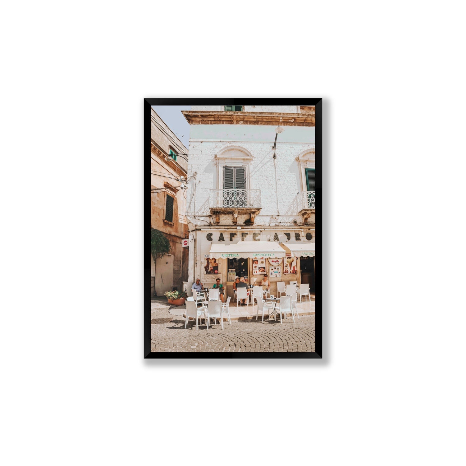 Cafe Ostuni Puglia Café Ostuni Italian wall art Large full-bleed fine art print in black frame