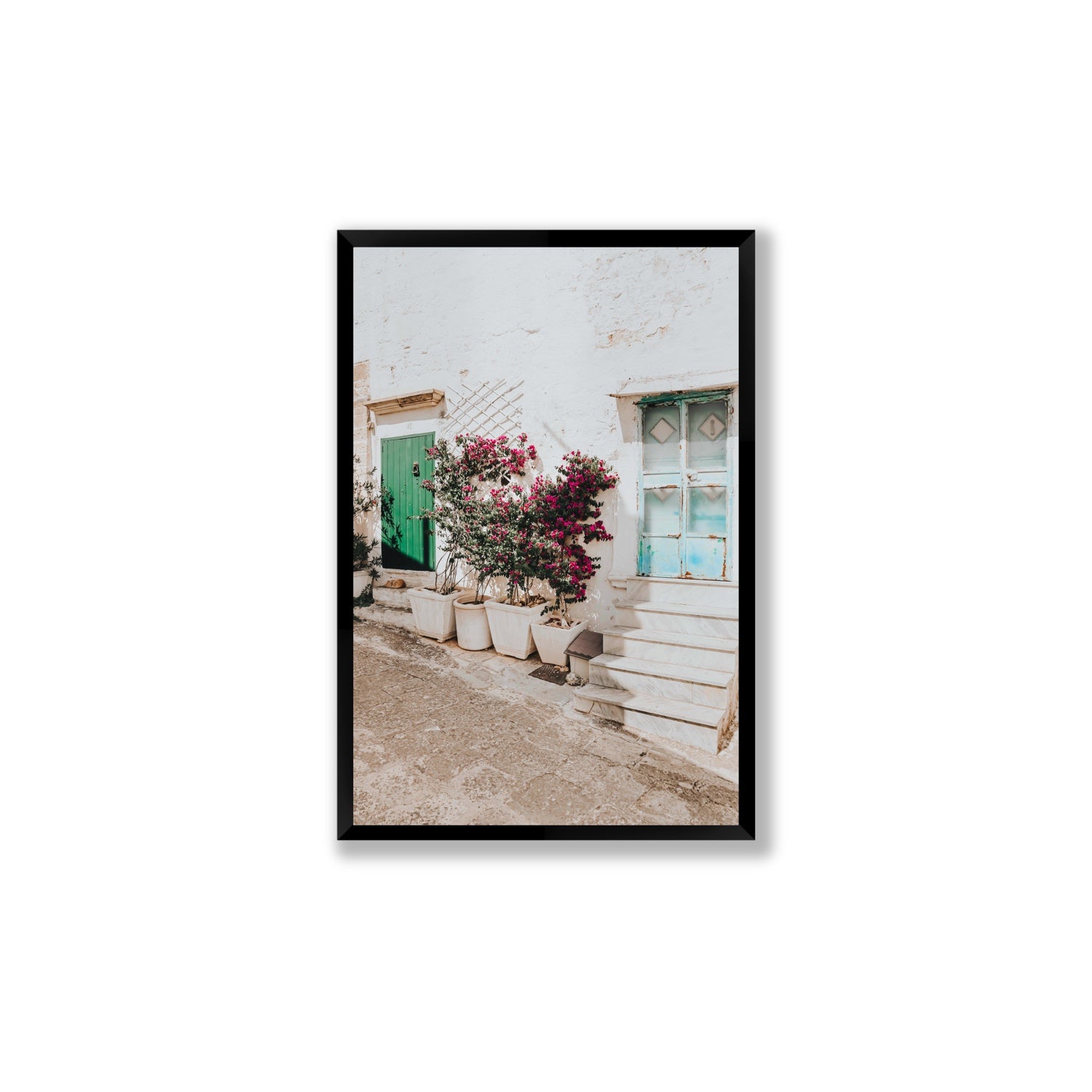 Floral Canvas Puglia Ostuni wall art Large fine art canvas in black frame view 2