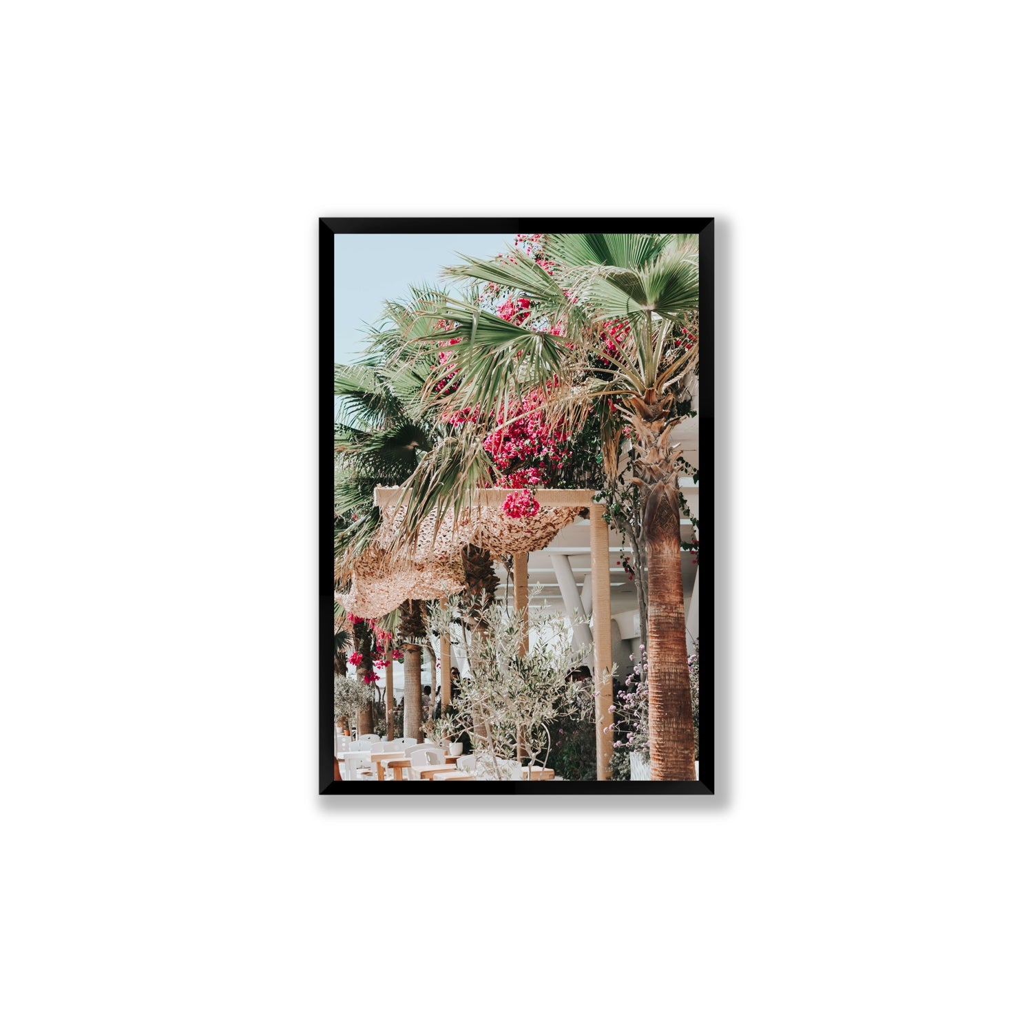 Palm Trees Mykonos Greek island wall art Large full-bleed fine art print in black frame