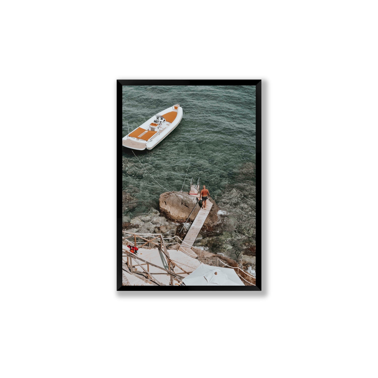 Secret Cove Tuscany coastal Italian wall art Large full-bleed fine art print in black frame