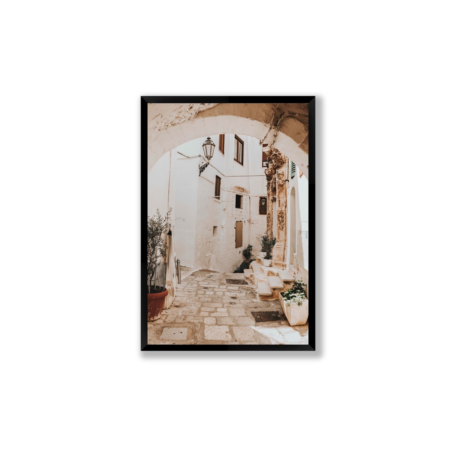 Pathway Wander Puglia Ostuni wall art Large full-bleed fine art print in black frame