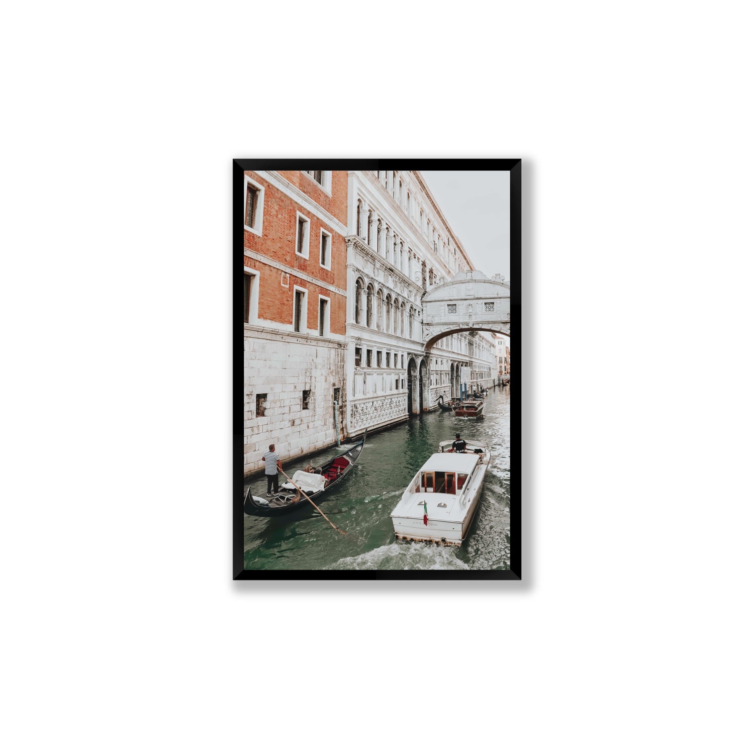 Under the Bridge Venice Gondola Italian wall art Large full-bleed fine art print in black frame