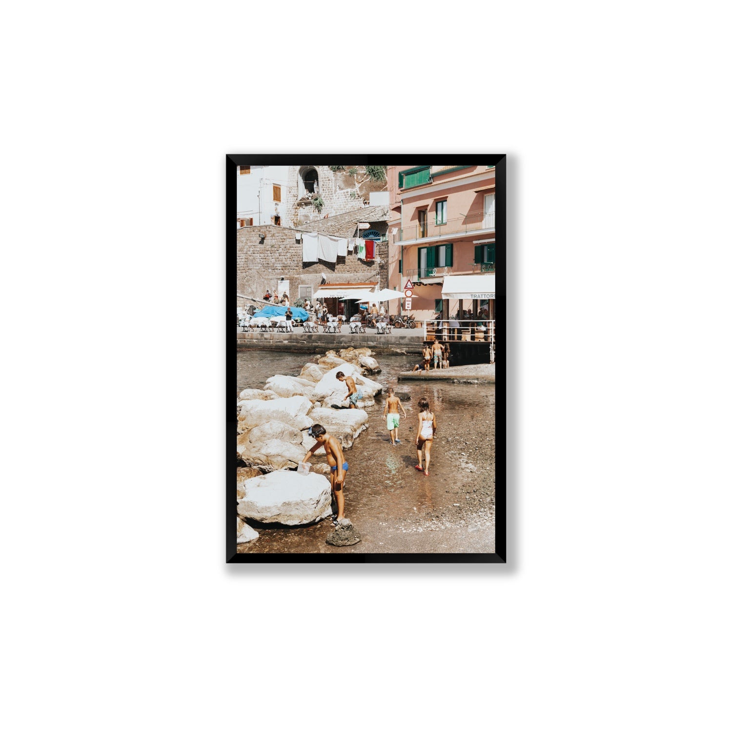 The Beachcombers Sorrento beach coastal wall art Large full-bleed fine art print in black frame