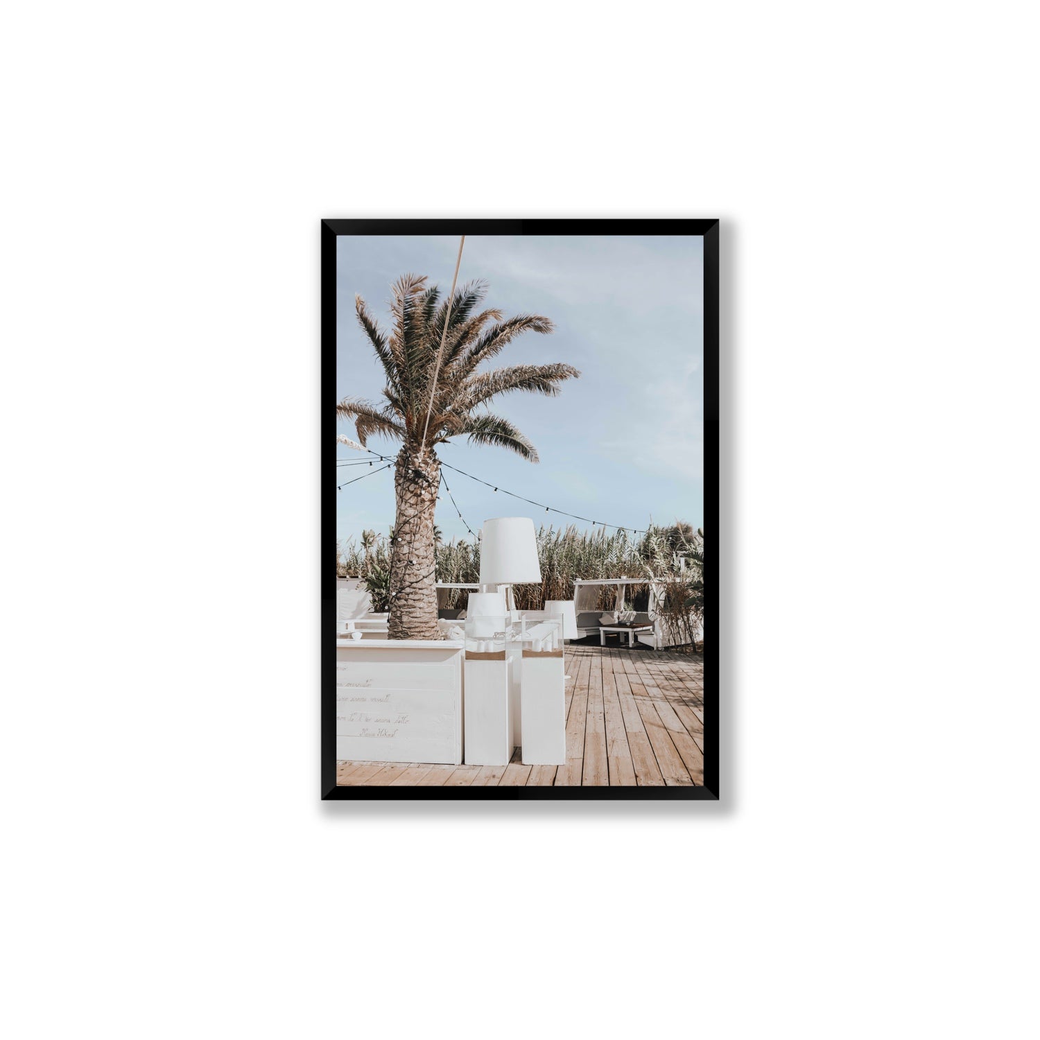 Seabreeze Palm Puglia coastal beach wall art Large full-bleed fine art print in black frame