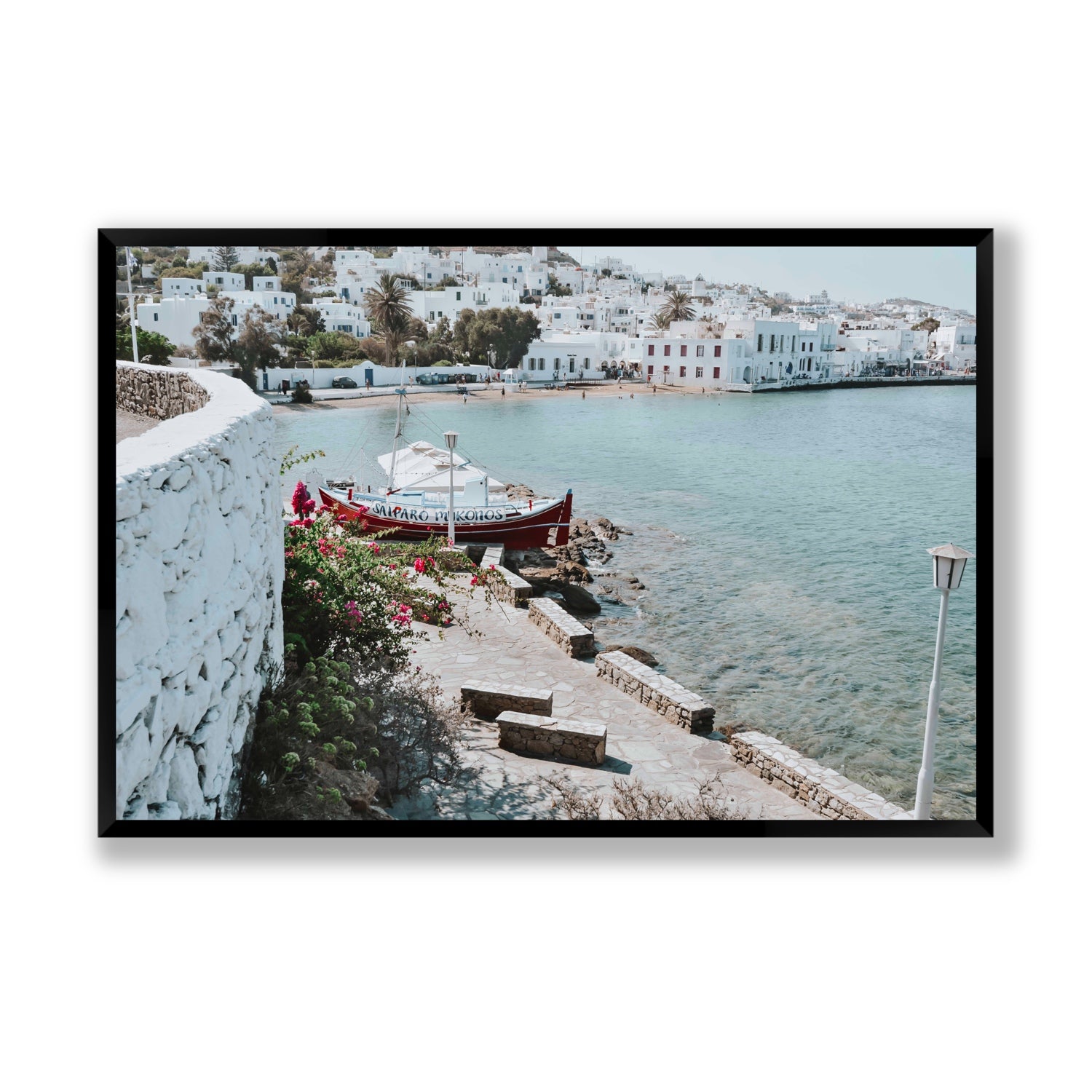 Harika Mykonos Greek island wall art Statement full-bleed fine art print in black frame