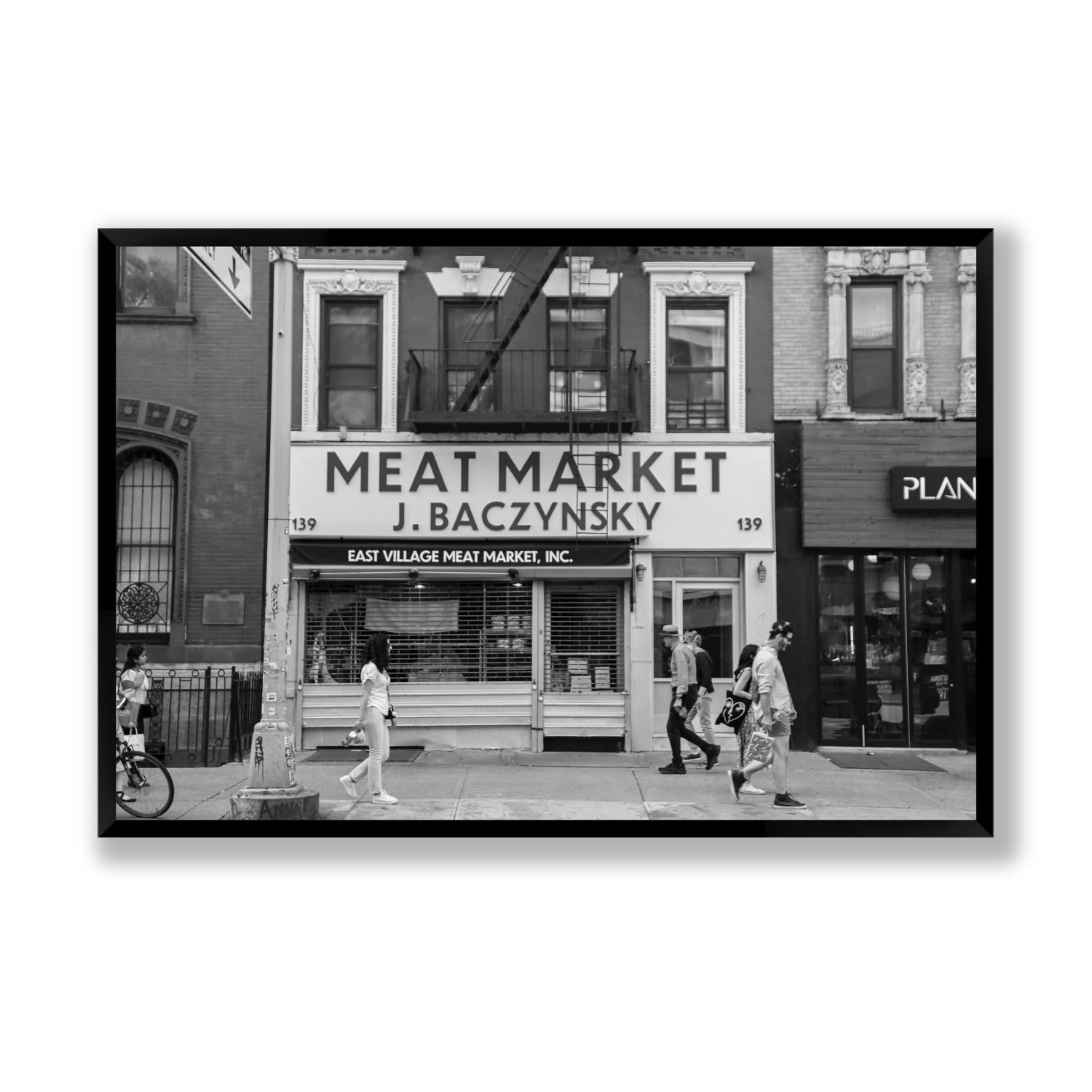 Meat District New York NYC Black & White wall art Statement full-bleed fine art print in black frame