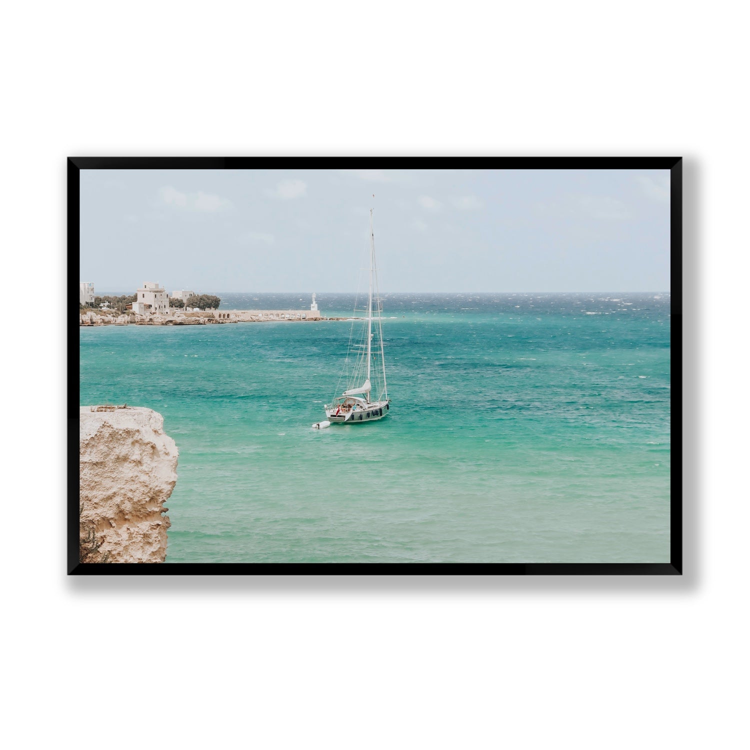 Adriatic Escape Puglia Italian coastal decor wall art Statement full-bleed fine art print in black frame