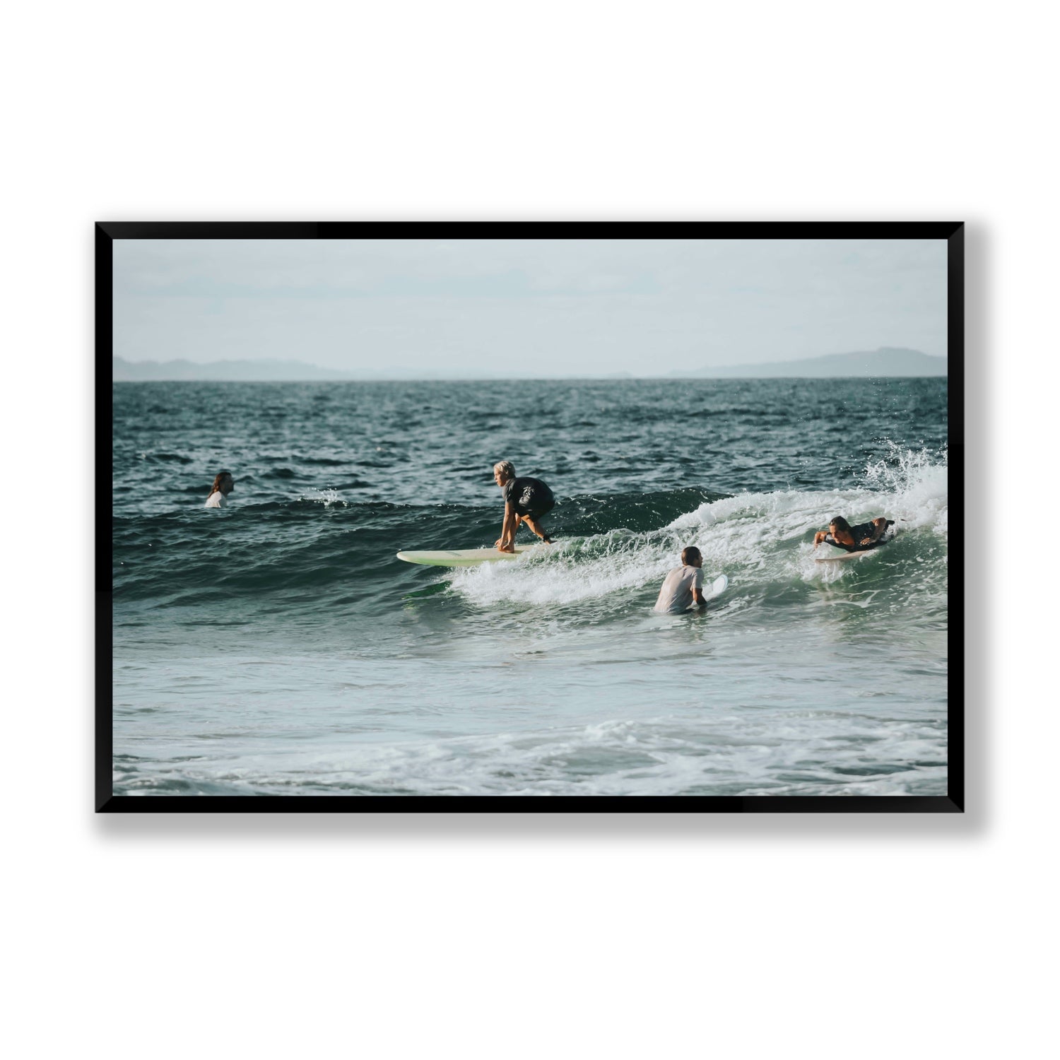 The Boys of Summer Byron Bay Surf coastal wall art Statement full-bleed fine art print in black frame