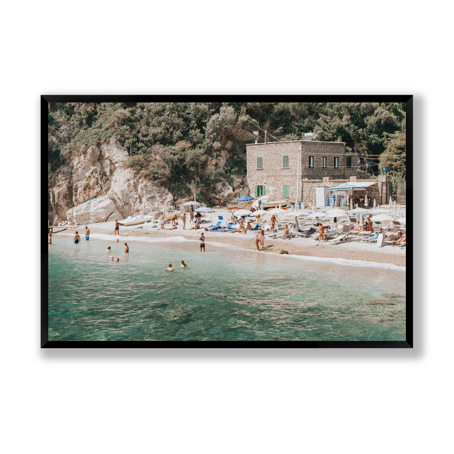 Secluded Sanctuary Nerano Italian Mediterranean decor wall art Statement full-bleed fine art print in black frame