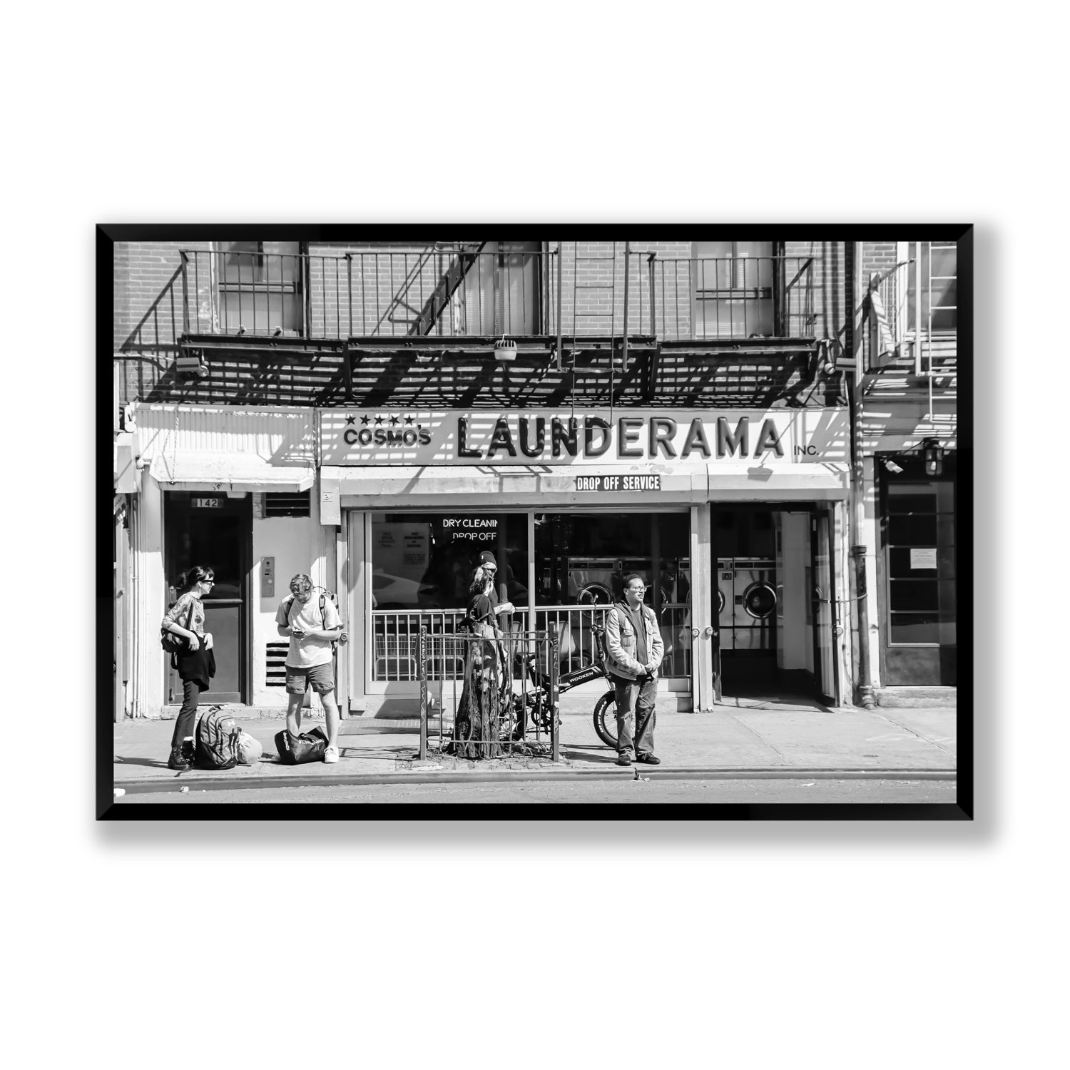 Launderama New York NYC Black & White wall art Statement full-bleed fine art print in black frame